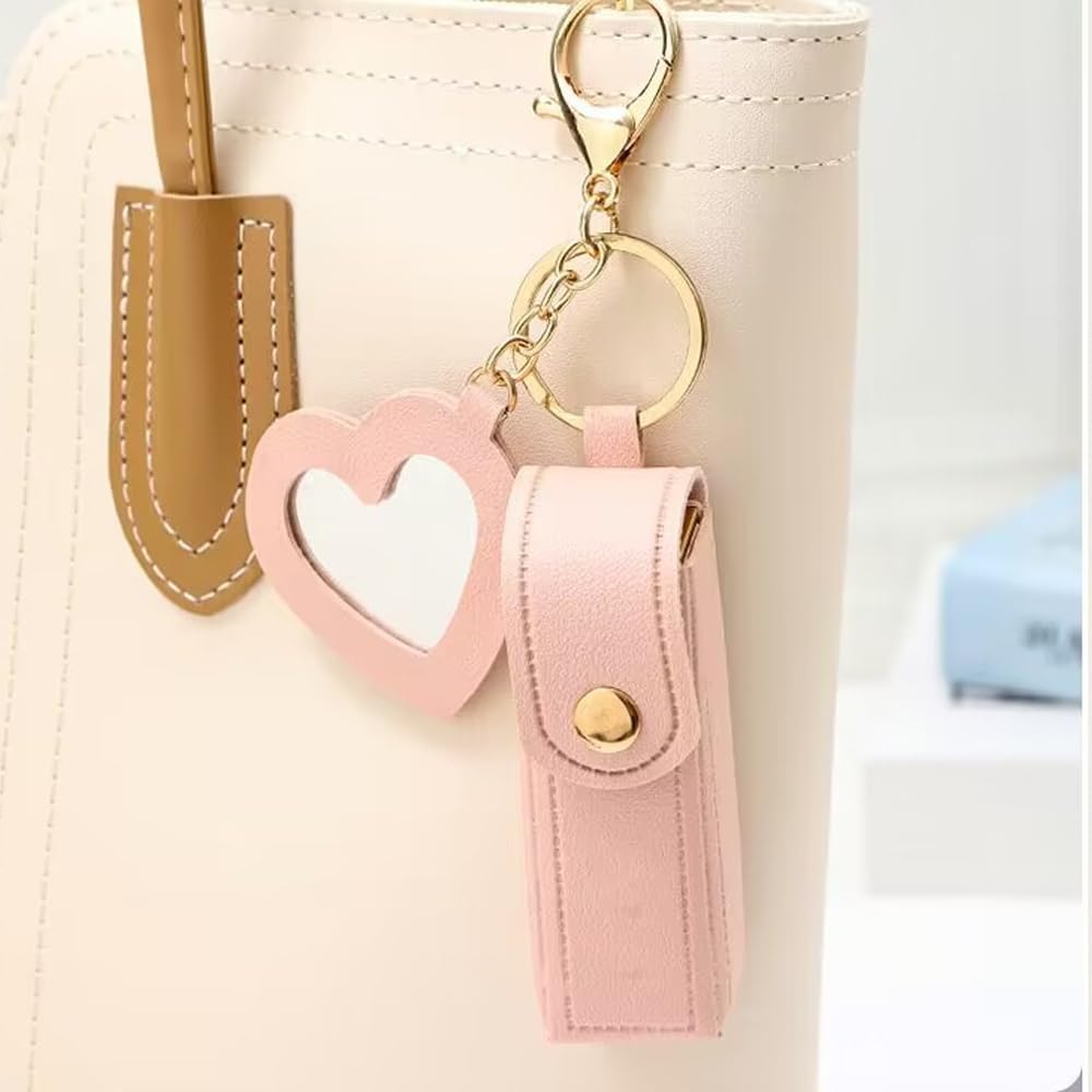 4 PACK PU Leather Potable Chapstick Holder Key Chain Bulk with Mirror, Lipstick Keychain, Lip Balm Organizer Holder Lipstick Travel Makeup Storage Case for Women Girls (Style 1) - Image 4