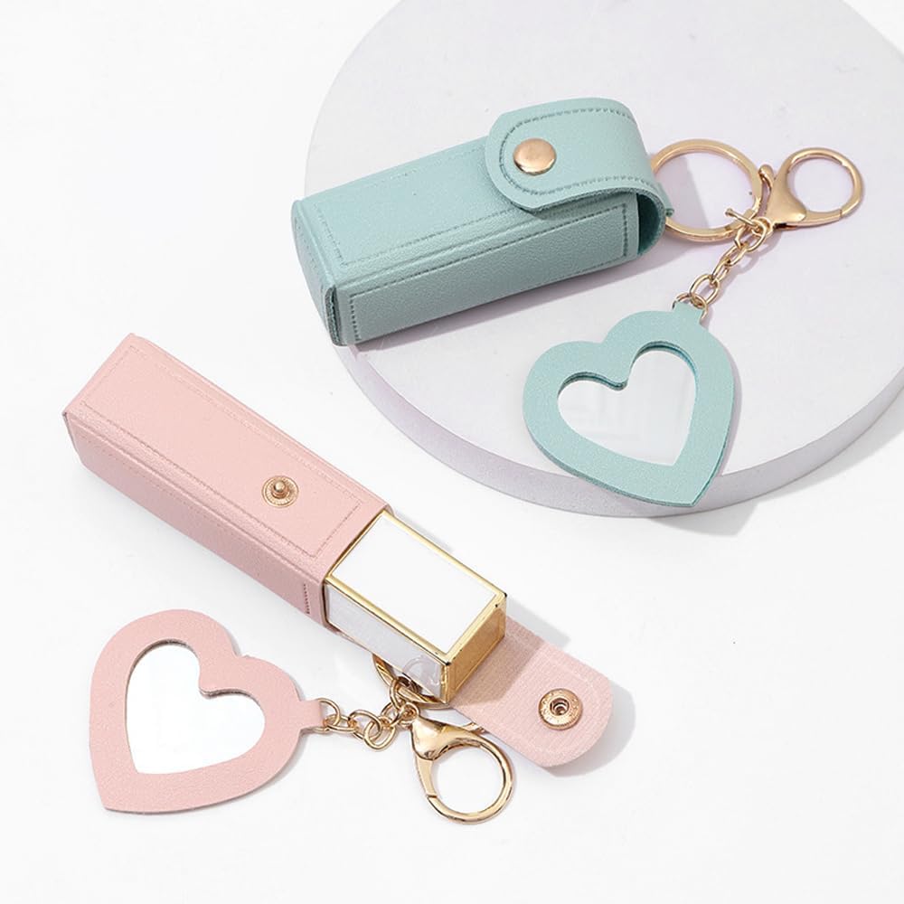 4 PACK PU Leather Potable Chapstick Holder Key Chain Bulk with Mirror, Lipstick Keychain, Lip Balm Organizer Holder Lipstick Travel Makeup Storage Case for Women Girls (Style 1) - Image 7