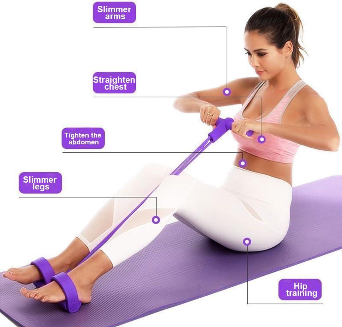 6-Tube Pedal Resistance Band, Premium Elastic Tension Rope for Full Body Workout, Natural Latex Fitness Bands for Strength Training,Yoga Stretching Slimming Training, Home Gym Exercise Equipment - Image 5