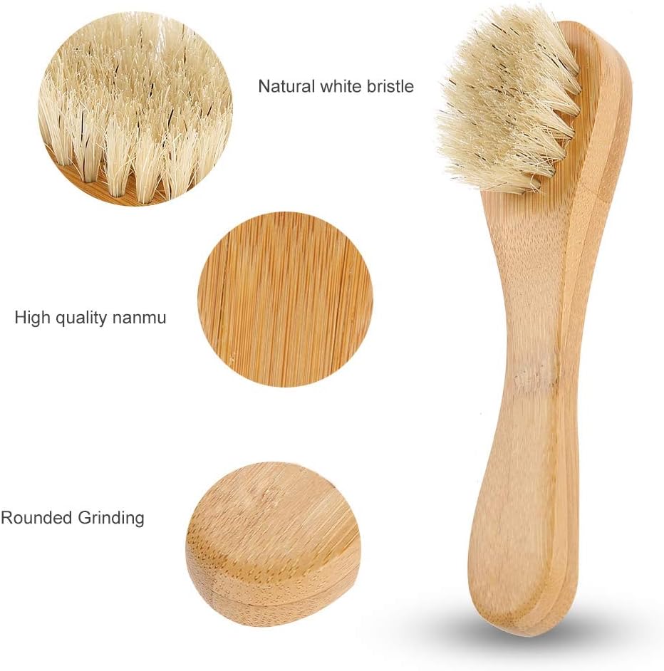 Face Brush, Wooden Handle Manual Face Dry Brush, Bristles Exfoliating Face Brushes for Dry Brushing and Scrubbing Suitable for Men and Women - Image 3