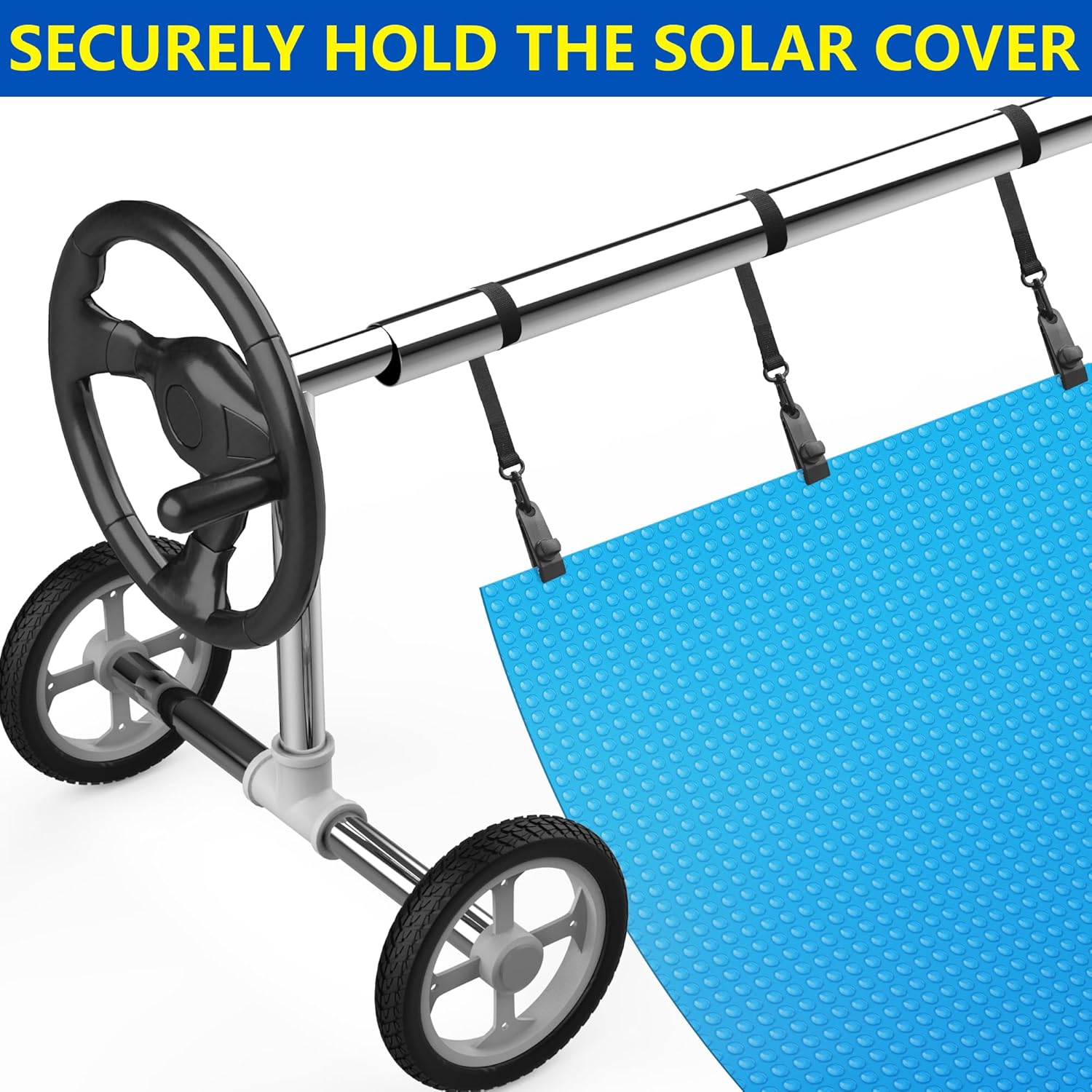 24 Pcs Pool Solar Cover Reel Attachment Kit, Inground Swimming Pool Solar Cover Straps and Clips, Solar Blanket Straps Kit Including 8 Straps with Hooks, 8 Clips and 8 Touch Fastener - Image 5