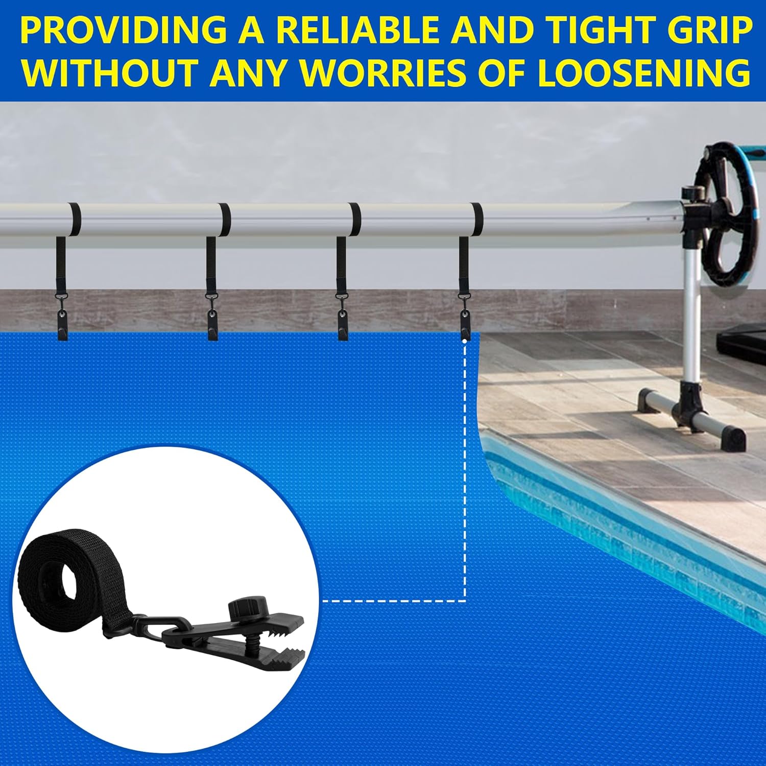 24 Pcs Pool Solar Cover Reel Attachment Kit, Inground Swimming Pool Solar Cover Straps and Clips, Solar Blanket Straps Kit Including 8 Straps with Hooks, 8 Clips and 8 Touch Fastener - Image 6