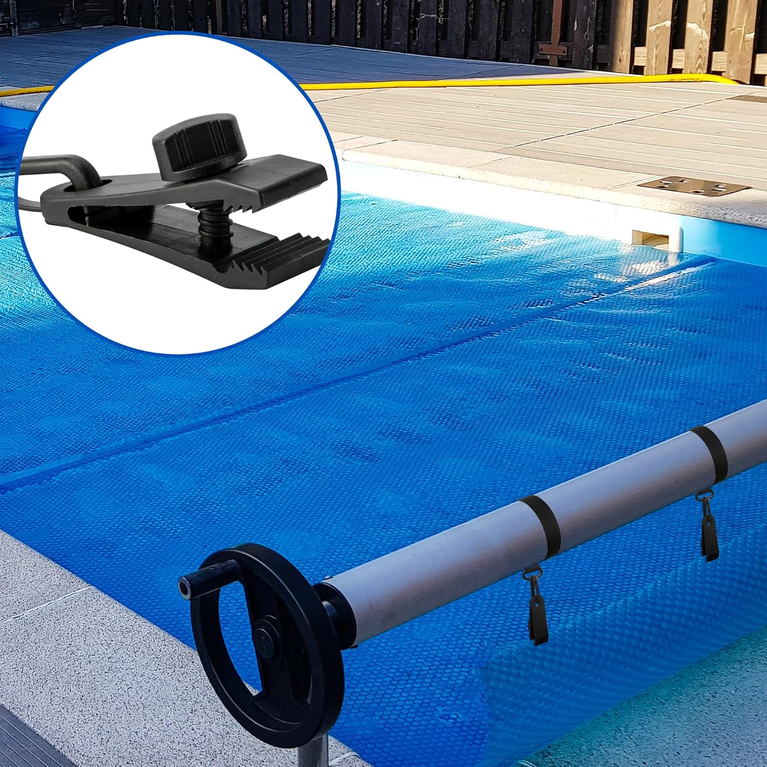 24 Pcs Pool Solar Cover Reel Attachment Kit, Inground Swimming Pool Solar Cover Straps and Clips, Solar Blanket Straps Kit Including 8 Straps with Hooks, 8 Clips and 8 Touch Fastener - Image 7
