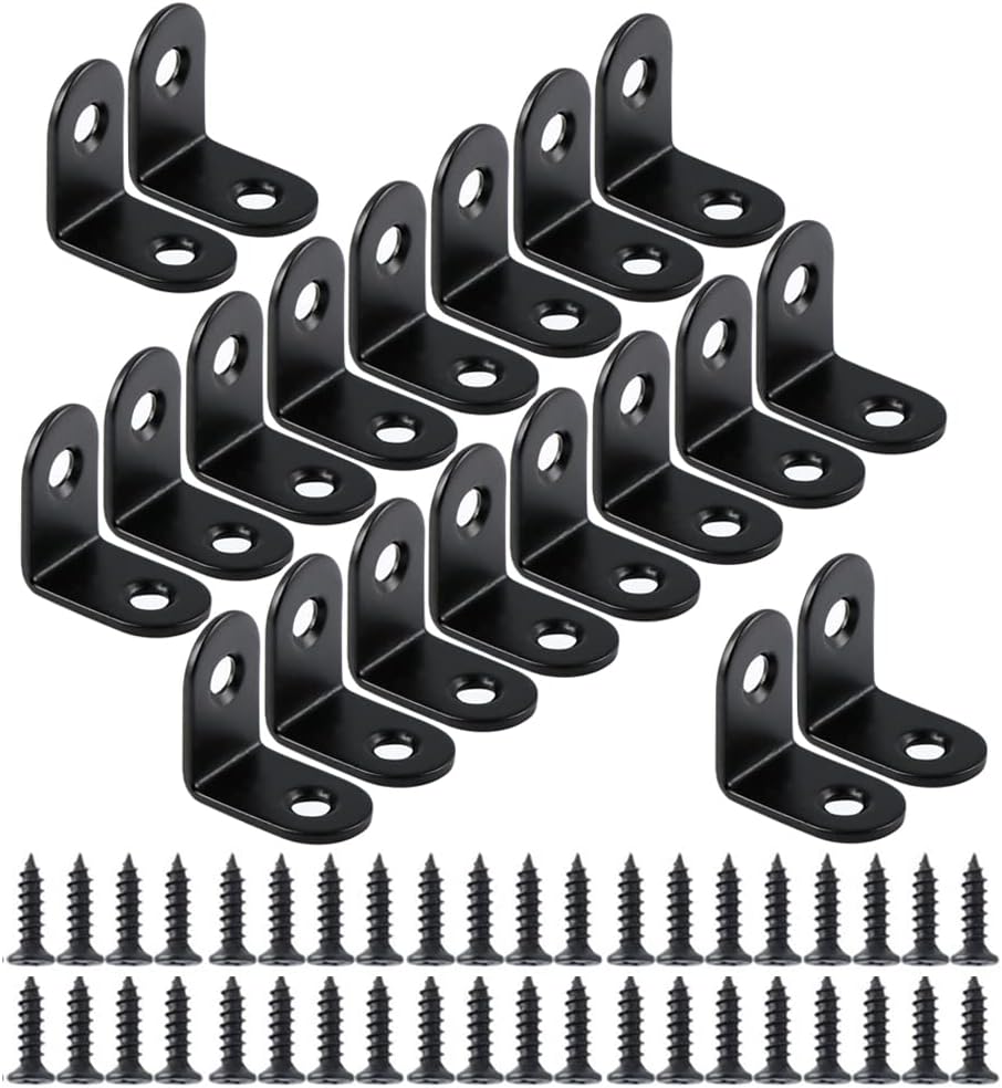 20PCS Small L Brackets, Black Iron Corner Mount Brackets with 40 Screws, Rust Resistant, Easy to Install, Multi-Purpose - Image 1