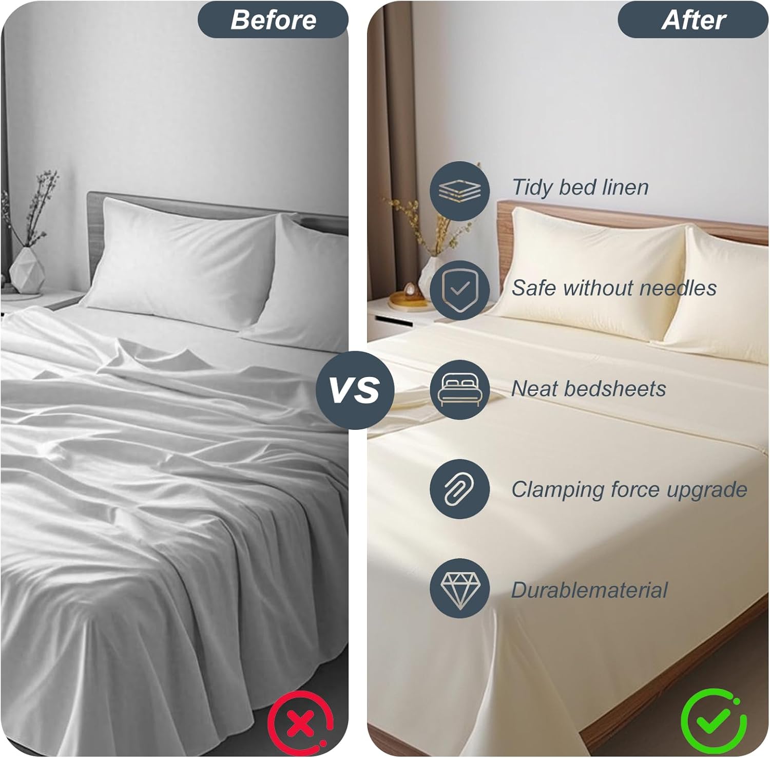 Bed Sheet Holder 4Pack - Mattress Fit Lock Strips with Adjustable Elastic Straps, Banish Slipping & Wrinkles, Reusable Bed Sheet Fasteners for Neat Sleep (Grey - 4pack) - Image 3