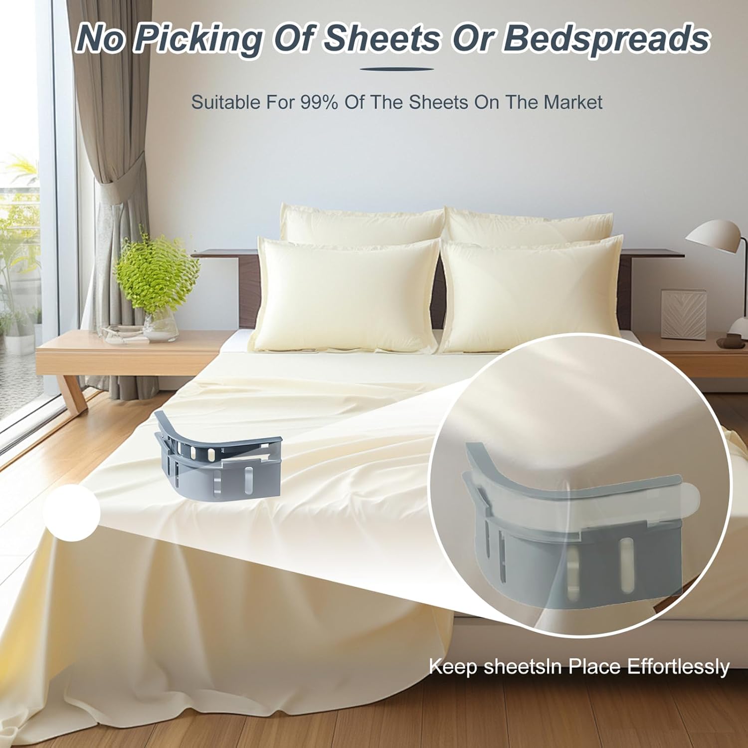 Bed Sheet Holder 4Pack - Mattress Fit Lock Strips with Adjustable Elastic Straps, Banish Slipping & Wrinkles, Reusable Bed Sheet Fasteners for Neat Sleep (Grey - 4pack) - Image 4