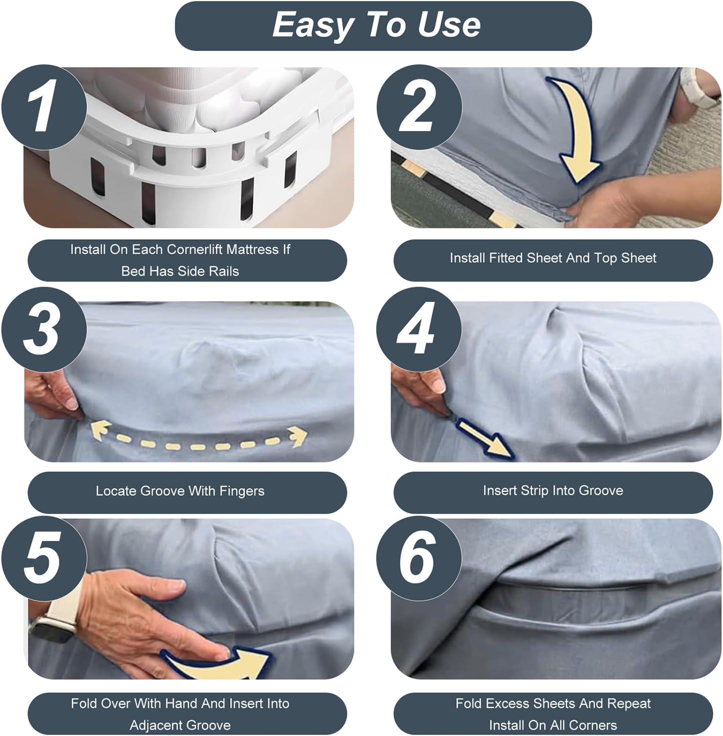 Bed Sheet Holder 4Pack - Mattress Fit Lock Strips with Adjustable Elastic Straps, Banish Slipping & Wrinkles, Reusable Bed Sheet Fasteners for Neat Sleep (Grey - 4pack) - Image 5