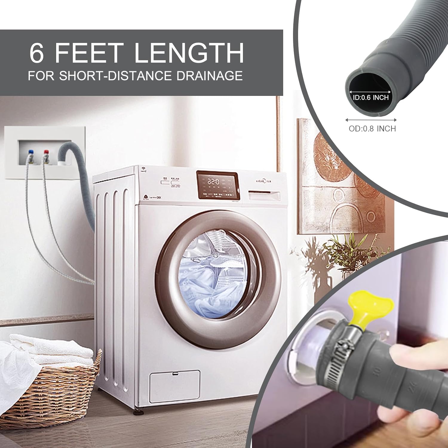 10 feet (3 Meters) Hose Universal Washing Machine Drain Hose Flexible Dishwasher Drain Hose Extension Corrugated Washer Discharge Hose Kit - Image 4