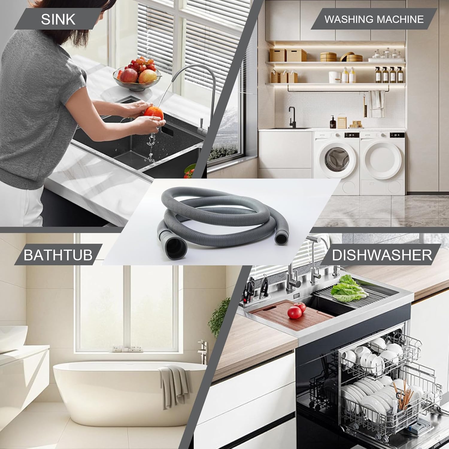 10 feet (3 Meters) Hose Universal Washing Machine Drain Hose Flexible Dishwasher Drain Hose Extension Corrugated Washer Discharge Hose Kit - Image 5
