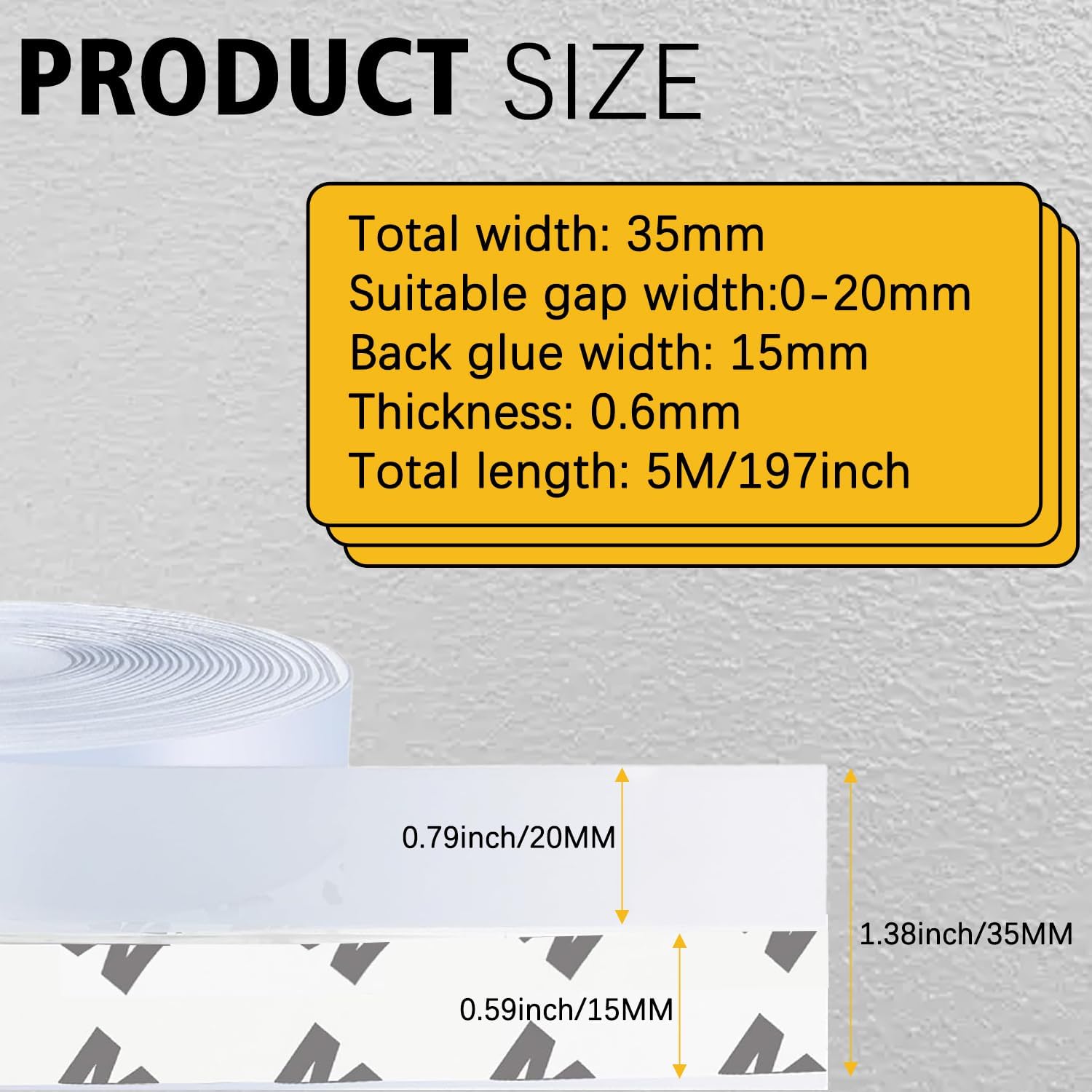 35MM Weather Stripping Door Seal, Silicone Glass Shower Door Seal Strip, Sealing Sticker Sealing Tape for Door Draft Stopper Adhesive for Doors Windows and Shower Glass Gaps, Transparent - 16 Feet - Image 2