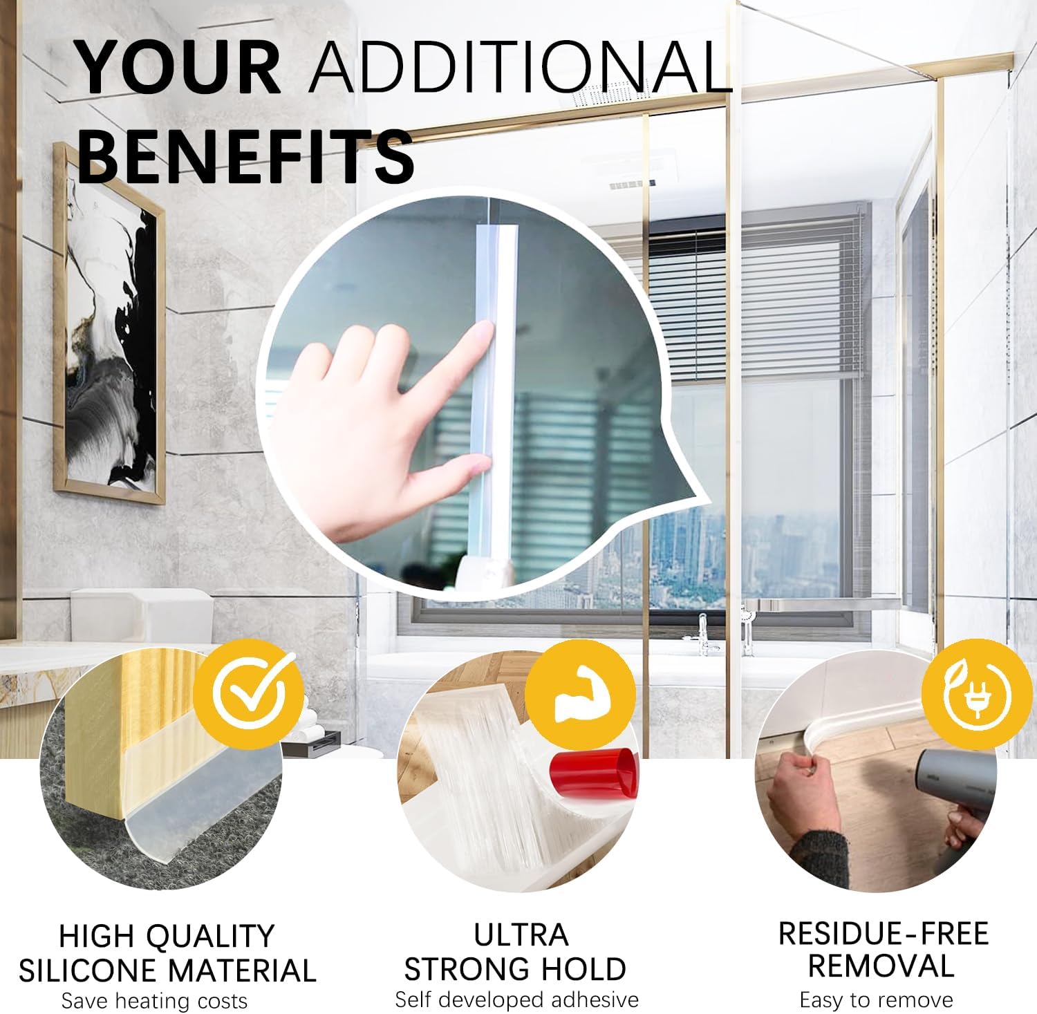 35MM Weather Stripping Door Seal, Silicone Glass Shower Door Seal Strip, Sealing Sticker Sealing Tape for Door Draft Stopper Adhesive for Doors Windows and Shower Glass Gaps, Transparent - 16 Feet - Image 3