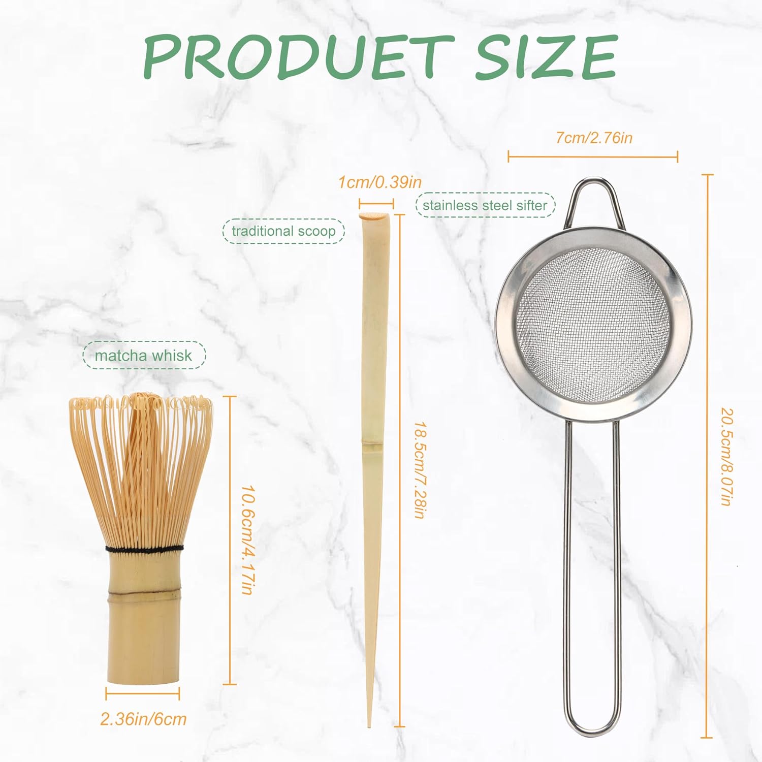 Matcha Whisk Set,Bamboo Matcha Whisk Set,Bamboo Matcha Whisk (Chasen),Traditional Scoop (Chashaku),Stainless Steel Sifter,Japanese Tea Tools for Ceremony - Image 2