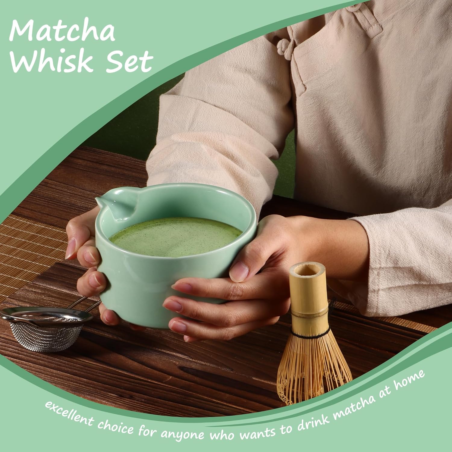 Matcha Whisk Set,Bamboo Matcha Whisk Set,Bamboo Matcha Whisk (Chasen),Traditional Scoop (Chashaku),Stainless Steel Sifter,Japanese Tea Tools for Ceremony - Image 8