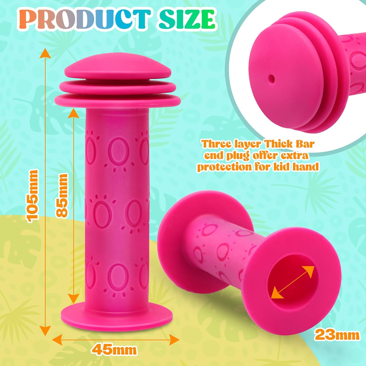 Kids Bike Handlebar Grips,Bike Handle Grips for Boys Girls,105mm Non-Slip Soft Rubber with Mushroom Suitable for Kids Bike - Image 2