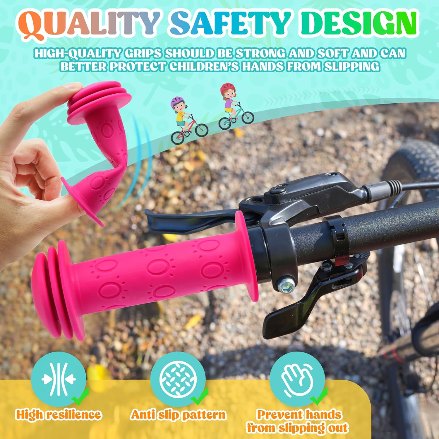 Kids Bike Handlebar Grips,Bike Handle Grips for Boys Girls,105mm Non-Slip Soft Rubber with Mushroom Suitable for Kids Bike - Image 3