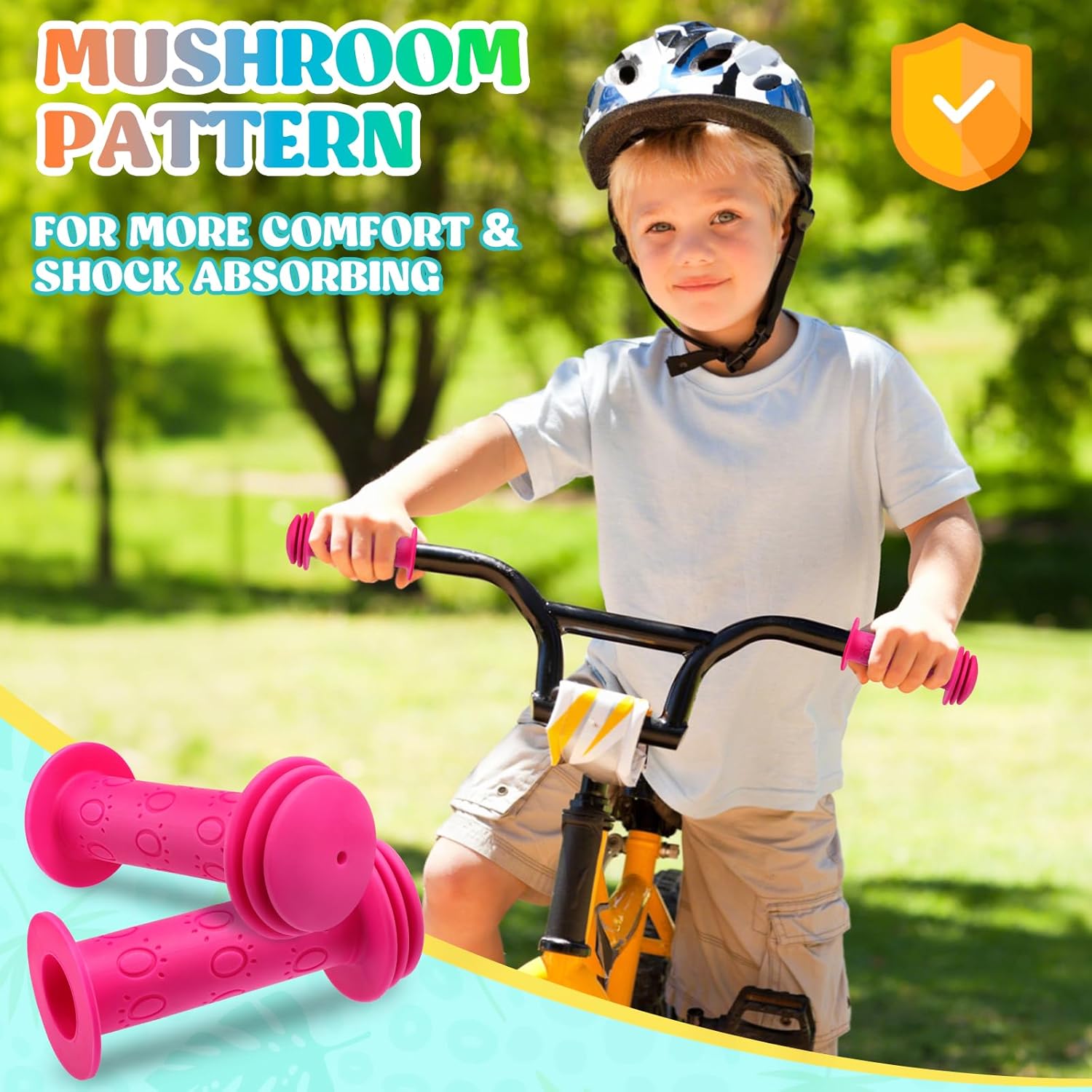 Kids Bike Handlebar Grips,Bike Handle Grips for Boys Girls,105mm Non-Slip Soft Rubber with Mushroom Suitable for Kids Bike - Image 4