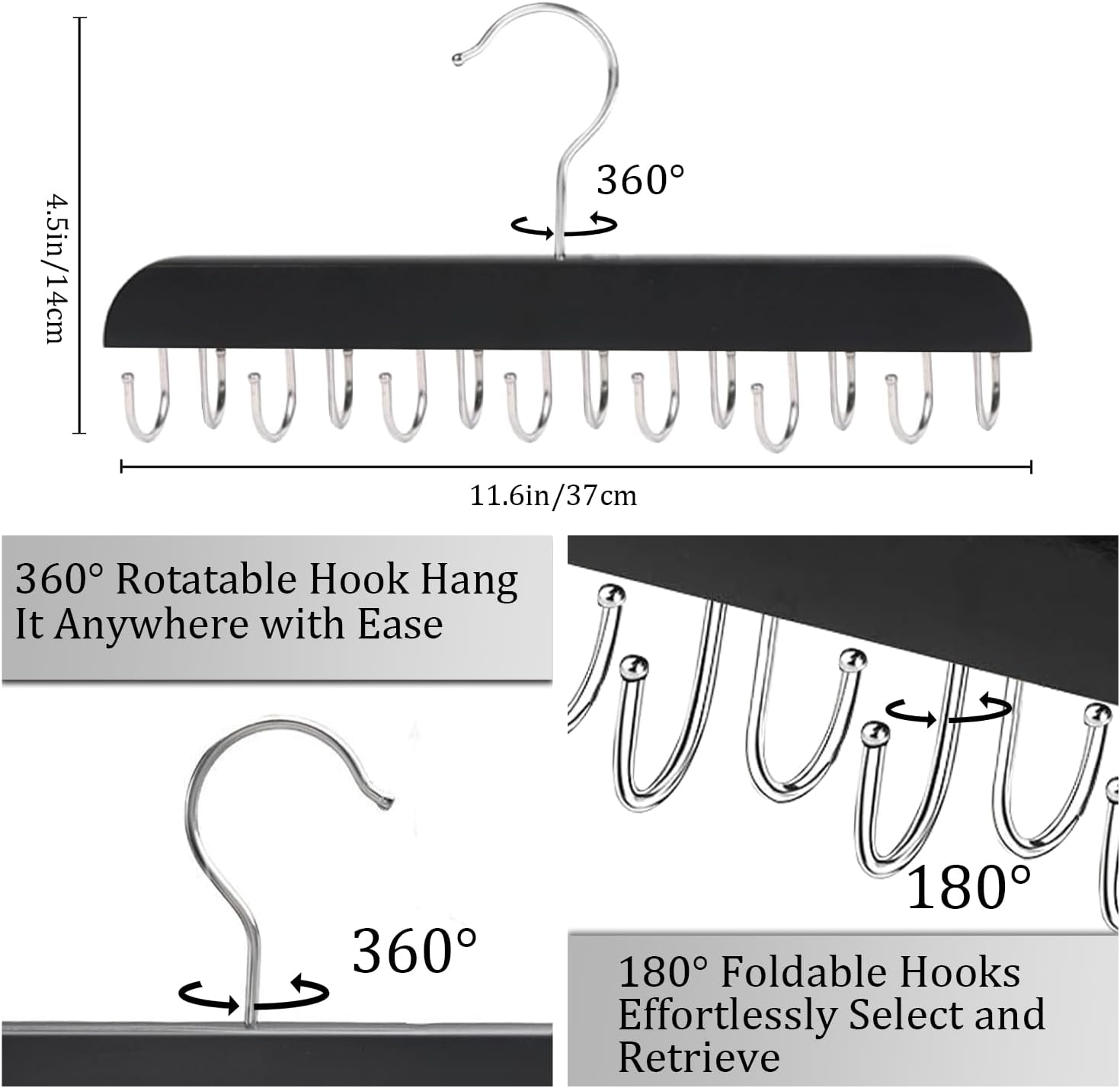 Belt Hanger Belt Organizer Tie Rack Tank Top Bra Hanger Tie Hanger Bra Organizer for Closet with 14 Hooks,Upgraded 360°Rotating,Space Saver for Underwear & Tie Storage 1pcs - Image 3