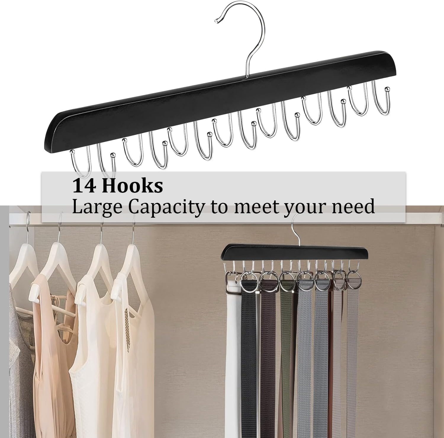 Belt Hanger Belt Organizer Tie Rack Tank Top Bra Hanger Tie Hanger Bra Organizer for Closet with 14 Hooks,Upgraded 360°Rotating,Space Saver for Underwear & Tie Storage 1pcs - Image 5