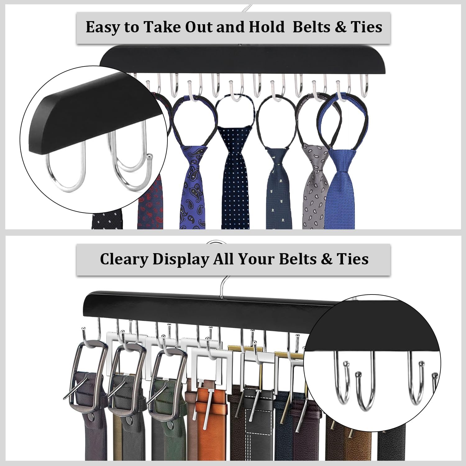 Belt Hanger Belt Organizer Tie Rack Tank Top Bra Hanger Tie Hanger Bra Organizer for Closet with 14 Hooks,Upgraded 360°Rotating,Space Saver for Underwear & Tie Storage 1pcs - Image 7