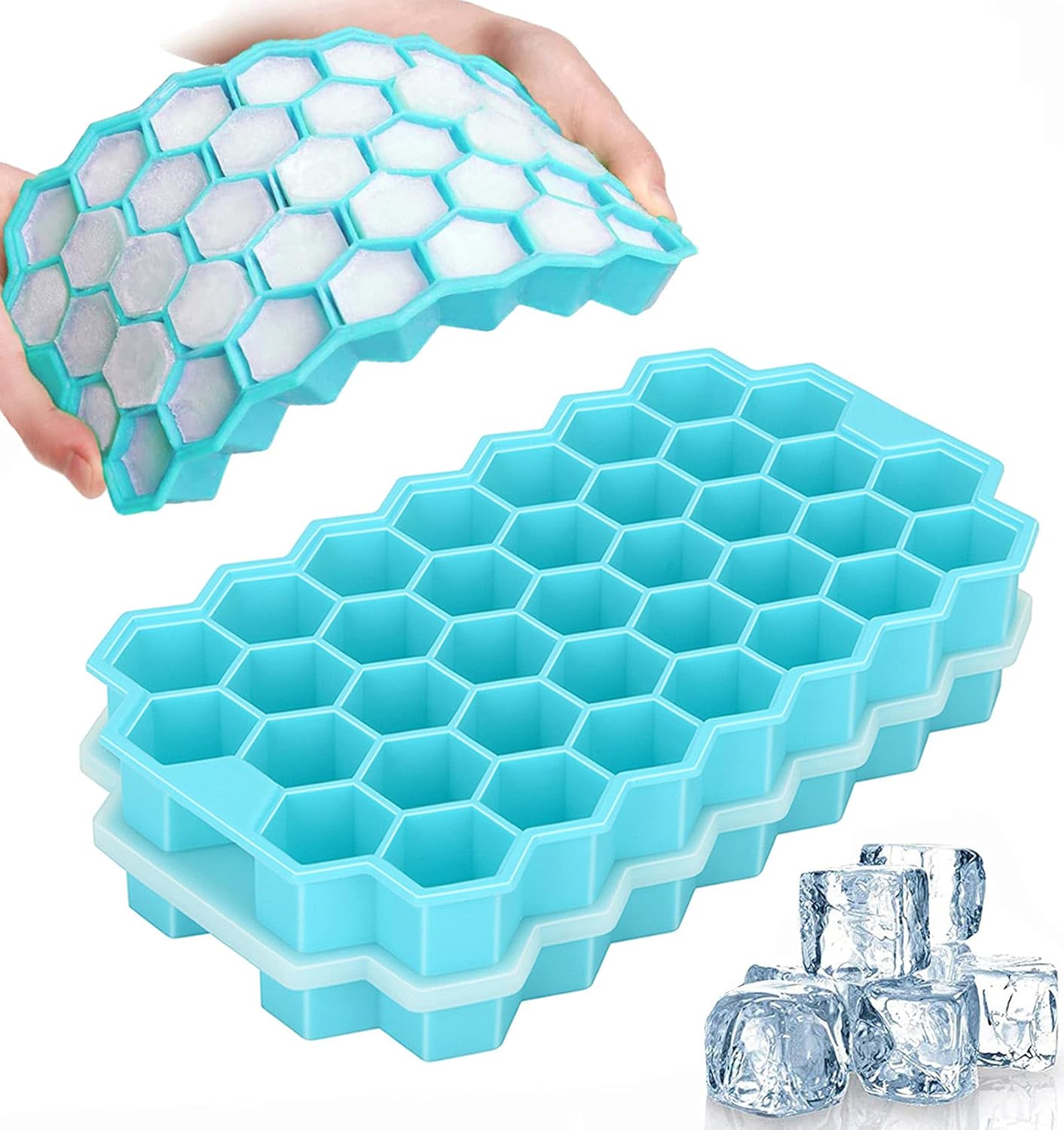 Ice Cube Tray with Lid, 2 Pack Ice Cube Trays for Freezer, Silicone Ice Cube Mold with Lid-37 Grid,Easy-Release Reusable 74 PCS Small Ice Cubes for Iced Coffee Cocktail Whisky Chocolate BPA Free - Image 1