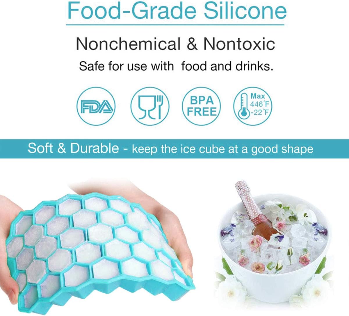 Ice Cube Tray with Lid, 2 Pack Ice Cube Trays for Freezer, Silicone Ice Cube Mold with Lid-37 Grid,Easy-Release Reusable 74 PCS Small Ice Cubes for Iced Coffee Cocktail Whisky Chocolate BPA Free - Image 2