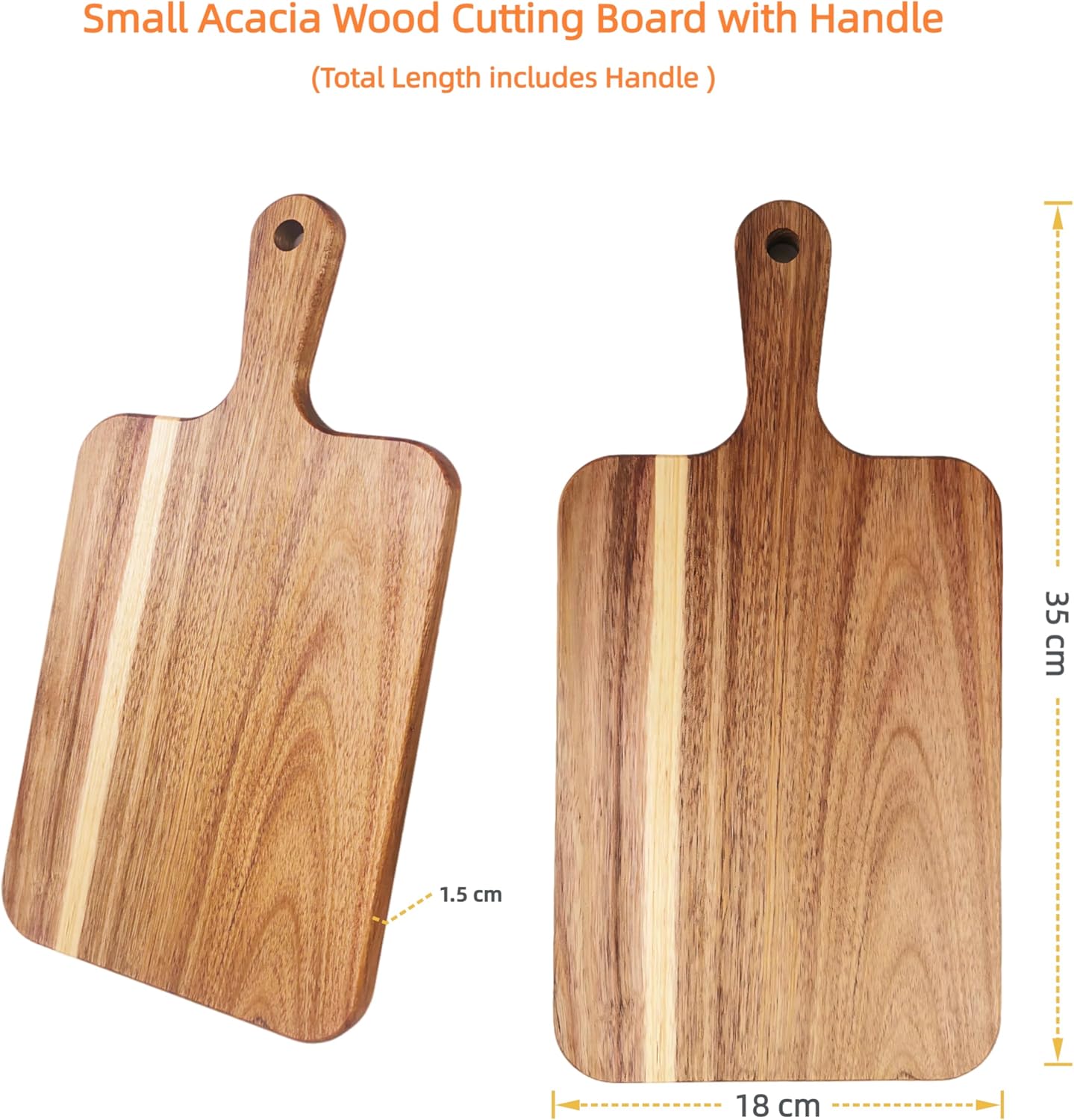 Acacia Wood Cutting Board with Handle, Wooden Cutting Boards, Chopping Board, Charcuterie Board, Serving Board for Cheese, Bread, Pizza, Vegetables & Fruits (1, 13.8''L x 7''W) - Image 2