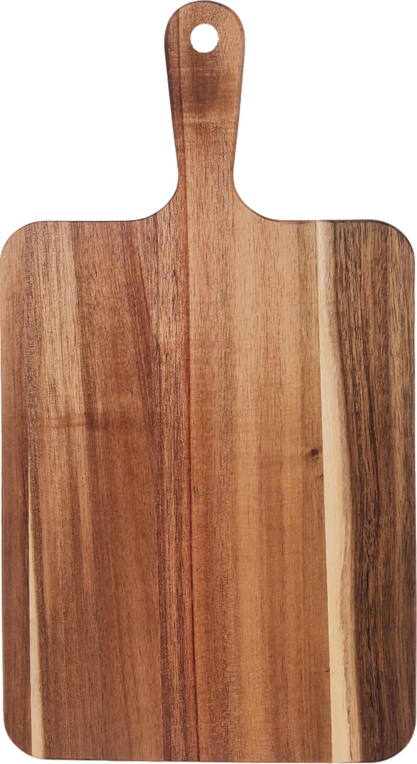 Acacia Wood Cutting Board with Handle, Wooden Cutting Boards, Chopping Board, Charcuterie Board, Serving Board for Cheese, Bread, Pizza, Vegetables & Fruits (1, 13.8''L x 7''W) - Image 3