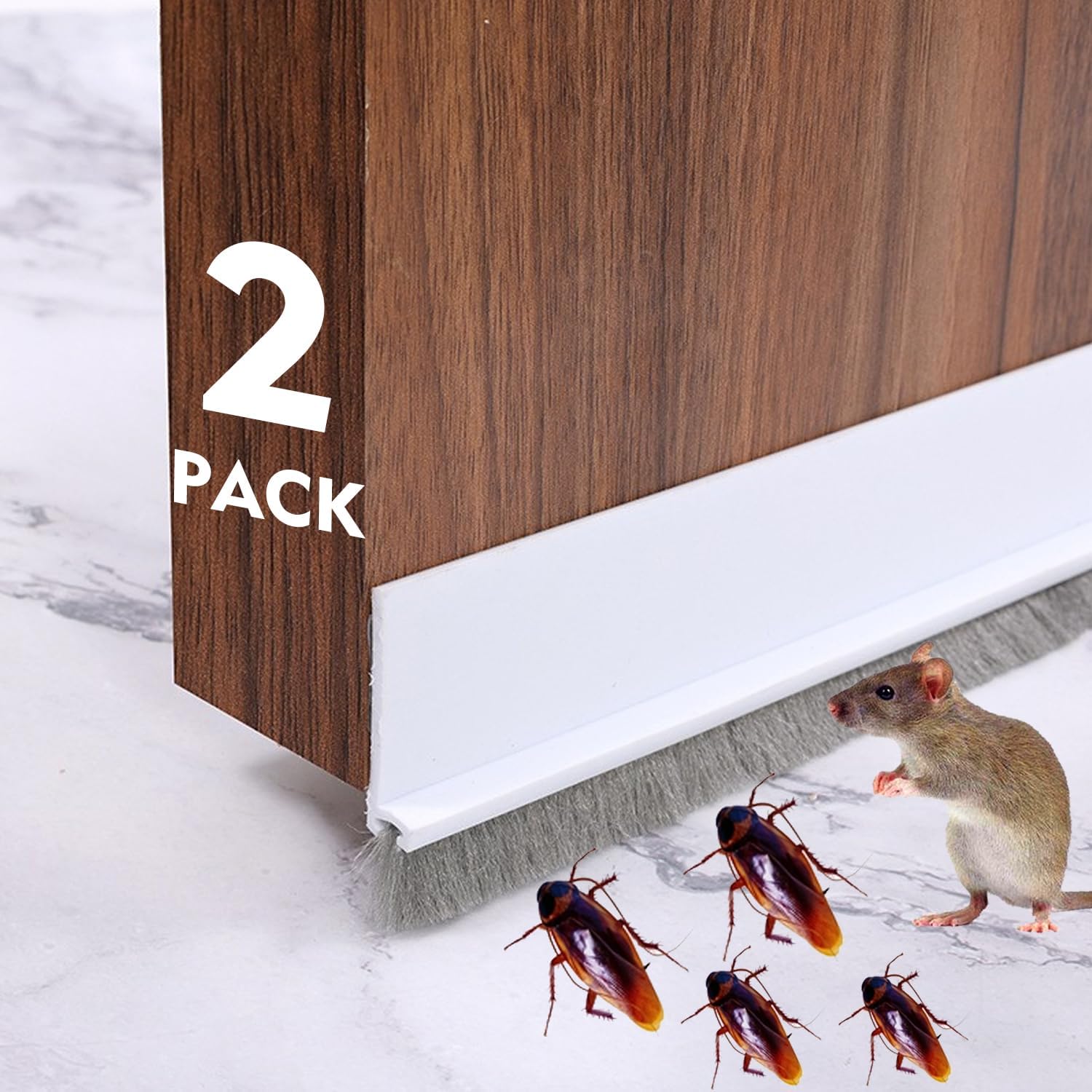 2 Pack Under Door Draft Stoppers with Brush Reduce Noise, Door Soundproofing Strip, Dust-Proof/Weather Stripping with Self Adhesive, Under Door Deal - White - Image 1