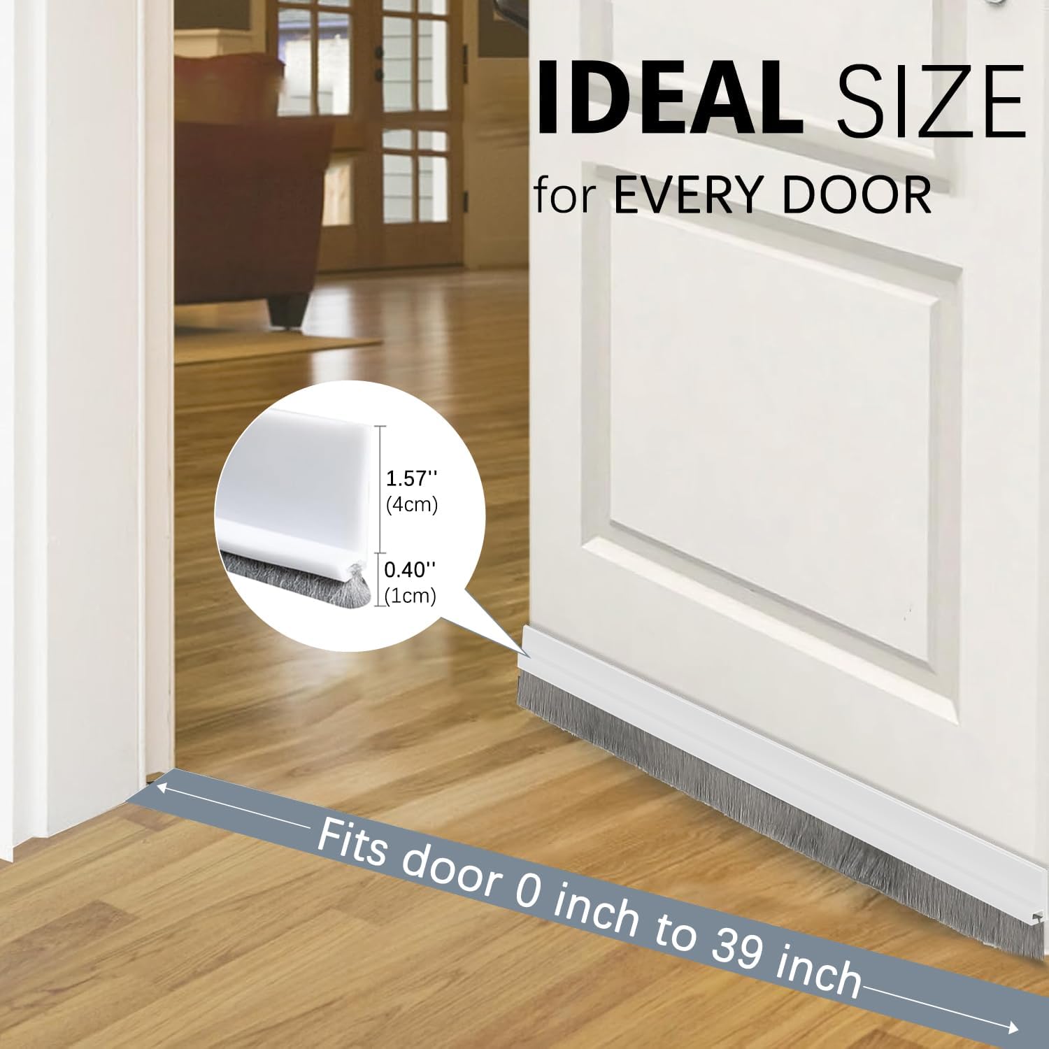 2 Pack Under Door Draft Stoppers with Brush Reduce Noise, Door Soundproofing Strip, Dust-Proof/Weather Stripping with Self Adhesive, Under Door Deal - White - Image 2