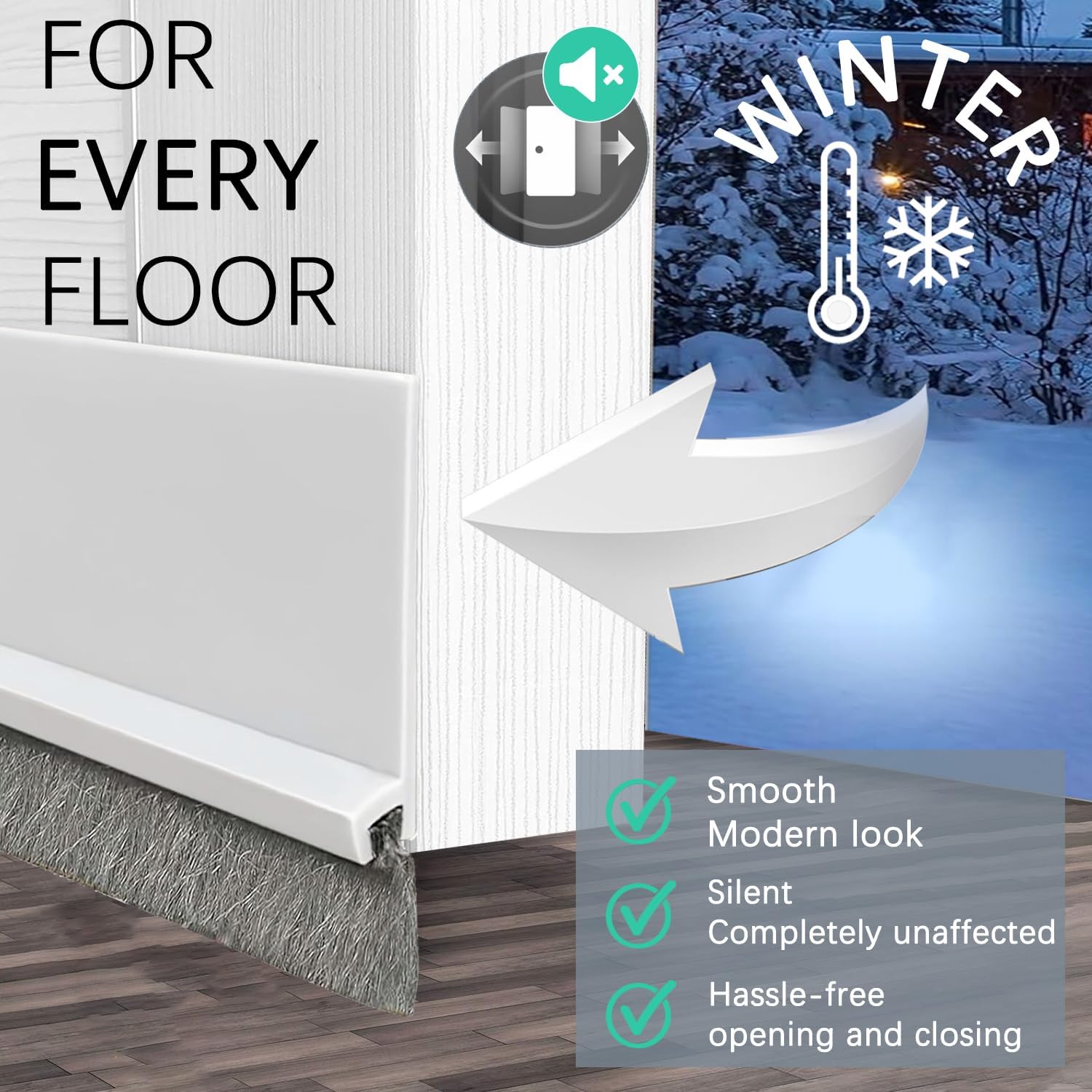 2 Pack Under Door Draft Stoppers with Brush Reduce Noise, Door Soundproofing Strip, Dust-Proof/Weather Stripping with Self Adhesive, Under Door Deal - White - Image 6