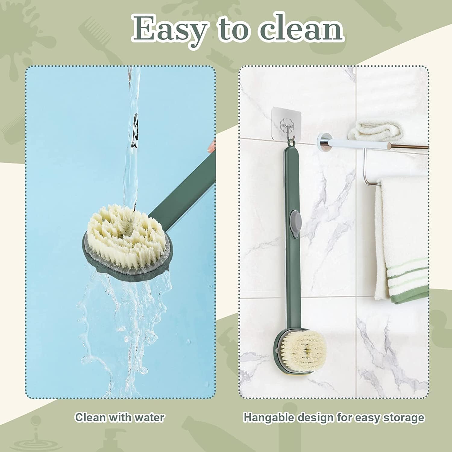 Long Handle Bath Massage Cleaning Brush with Soap Dispenser for Men Women Elderly Body Back Scrubber Storable Wash, Dispenser, (14 inch / 36 cm,Green） - Image 3