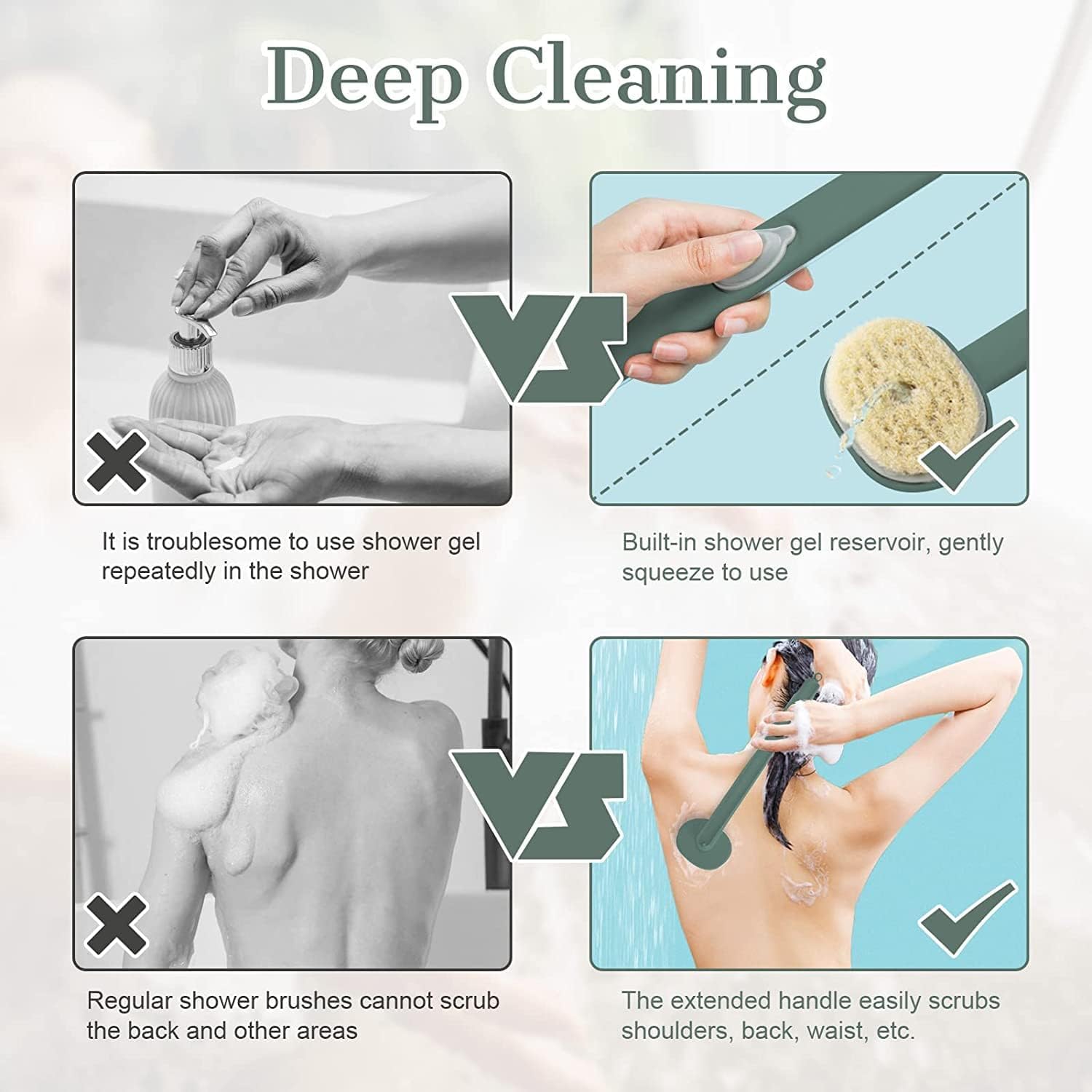 Long Handle Bath Massage Cleaning Brush with Soap Dispenser for Men Women Elderly Body Back Scrubber Storable Wash, Dispenser, (14 inch / 36 cm,Green） - Image 4