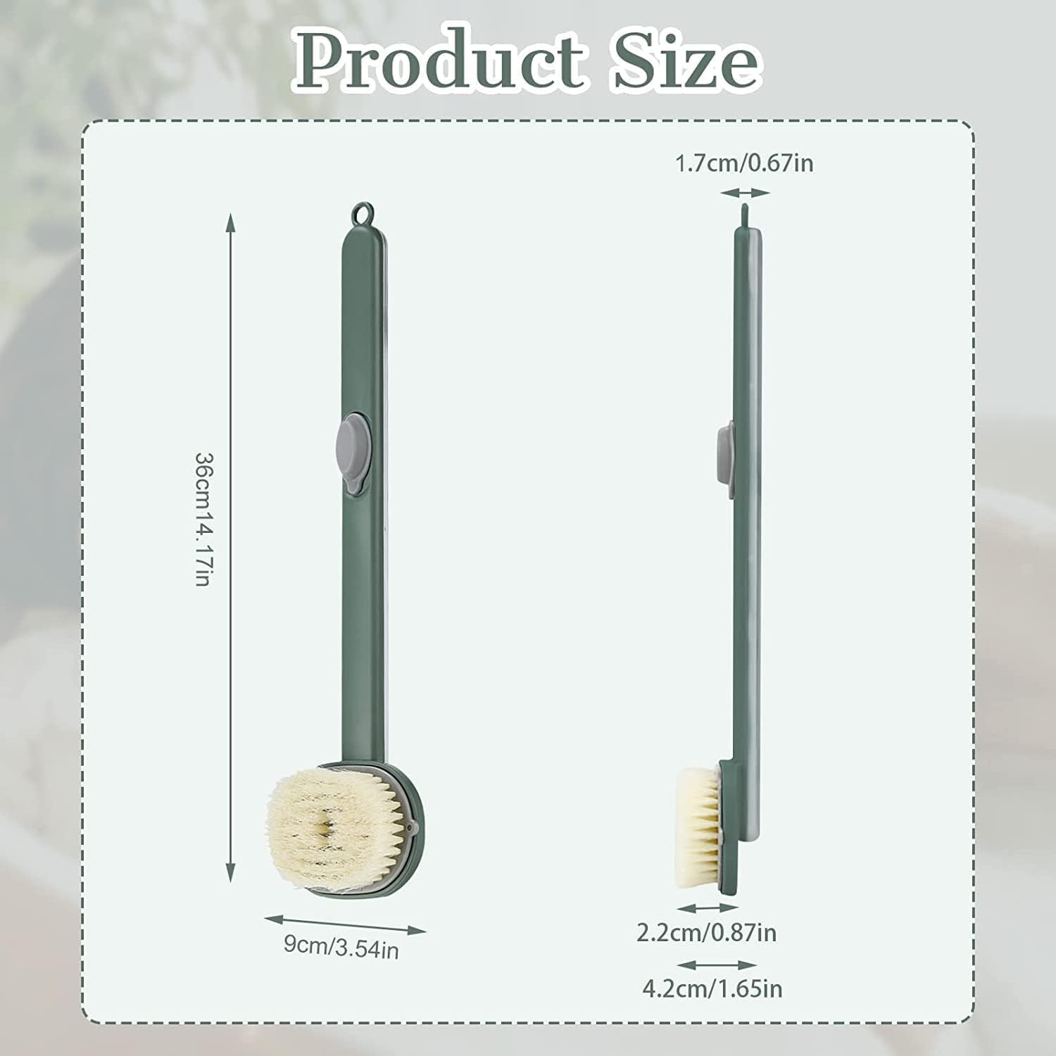 Long Handle Bath Massage Cleaning Brush with Soap Dispenser for Men Women Elderly Body Back Scrubber Storable Wash, Dispenser, (14 inch / 36 cm,Green） - Image 6
