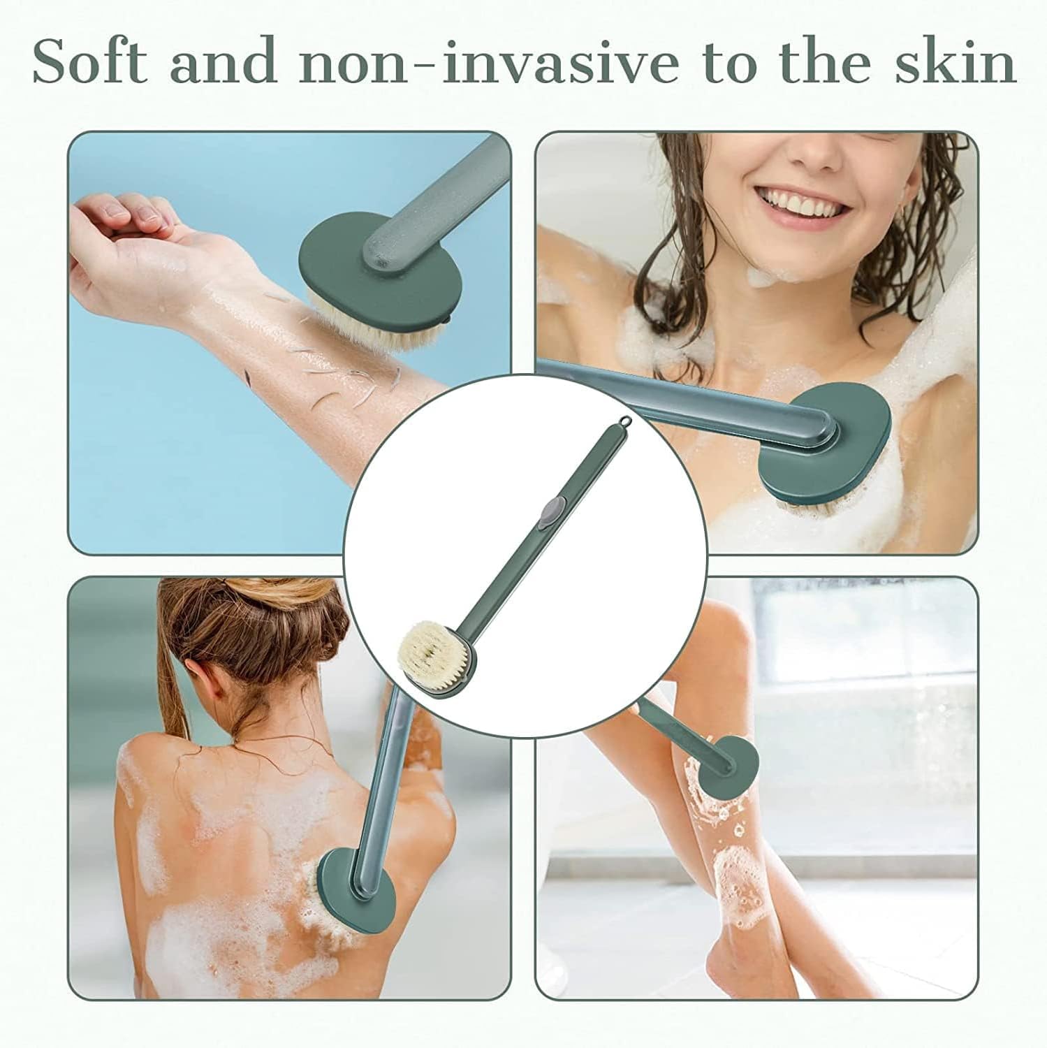 Long Handle Bath Massage Cleaning Brush with Soap Dispenser for Men Women Elderly Body Back Scrubber Storable Wash, Dispenser, (14 inch / 36 cm,Green） - Image 7