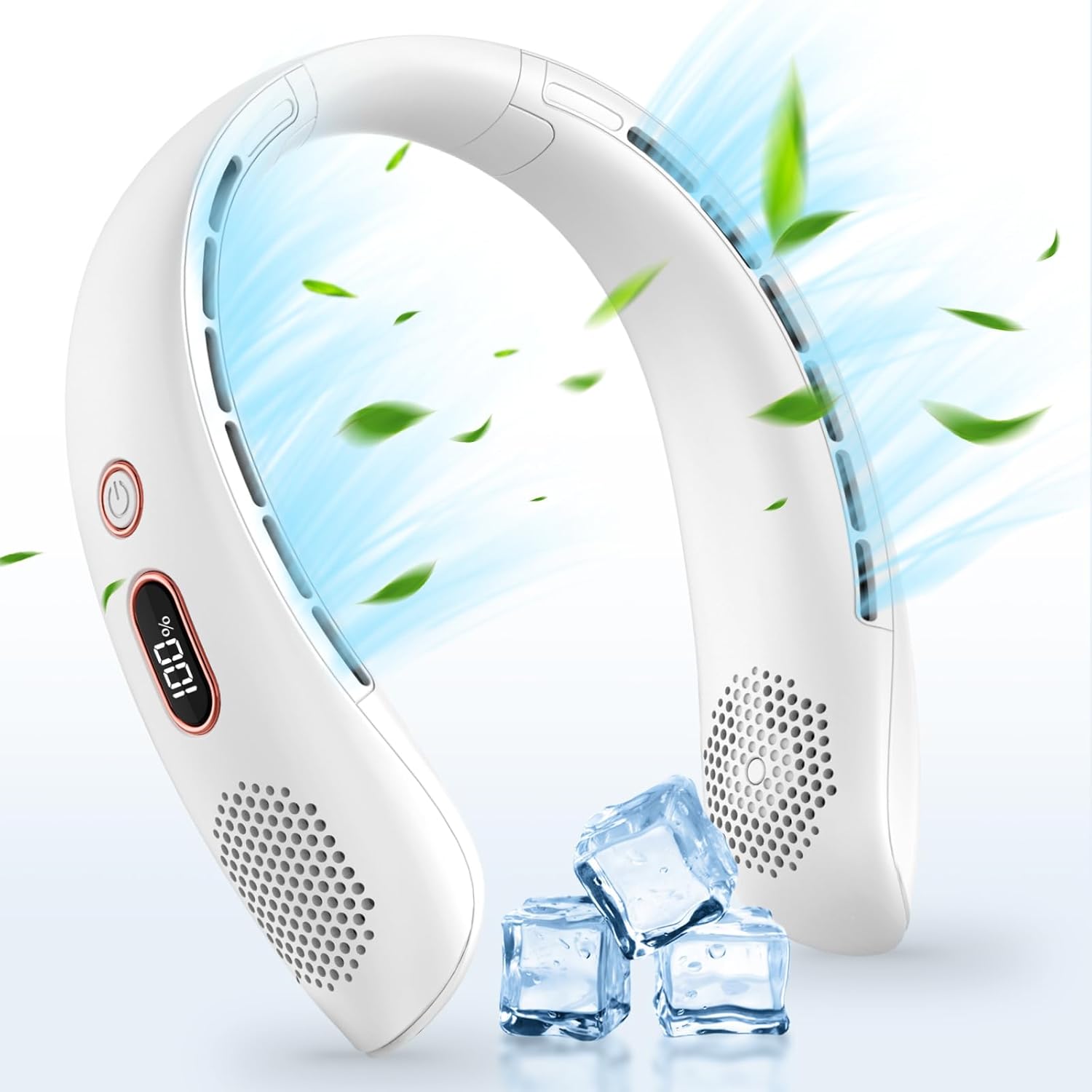 Portable Neck Fan, Hands Free Bladeless Neck Fan Rechargeable 3 Speeds & LCD Display, Battery Operated Wearable Personal Fan, 360° Cooling Hanging Neck Fan for Outdoor Indoor Travel Sport (White) - Image 1