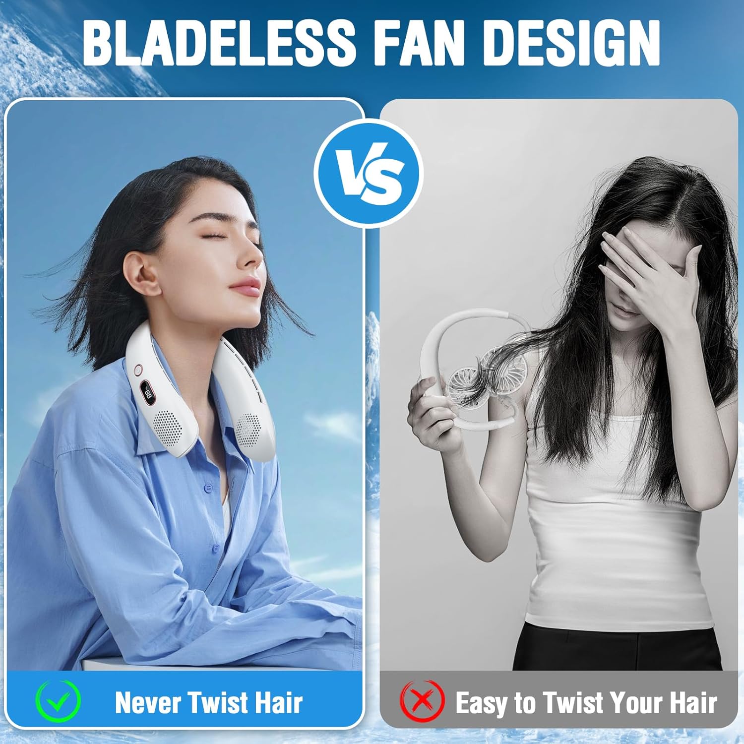 Portable Neck Fan, Hands Free Bladeless Neck Fan Rechargeable 3 Speeds & LCD Display, Battery Operated Wearable Personal Fan, 360° Cooling Hanging Neck Fan for Outdoor Indoor Travel Sport (White) - Image 2