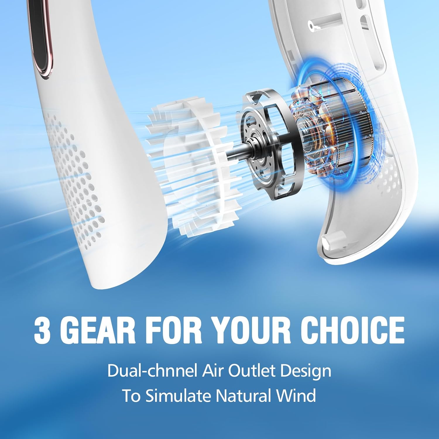 Portable Neck Fan, Hands Free Bladeless Neck Fan Rechargeable 3 Speeds & LCD Display, Battery Operated Wearable Personal Fan, 360° Cooling Hanging Neck Fan for Outdoor Indoor Travel Sport (White) - Image 3