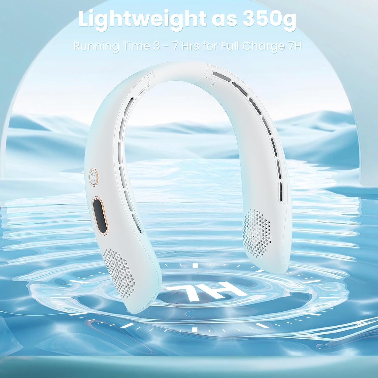Portable Neck Fan, Hands Free Bladeless Neck Fan Rechargeable 3 Speeds & LCD Display, Battery Operated Wearable Personal Fan, 360° Cooling Hanging Neck Fan for Outdoor Indoor Travel Sport (White) - Image 5