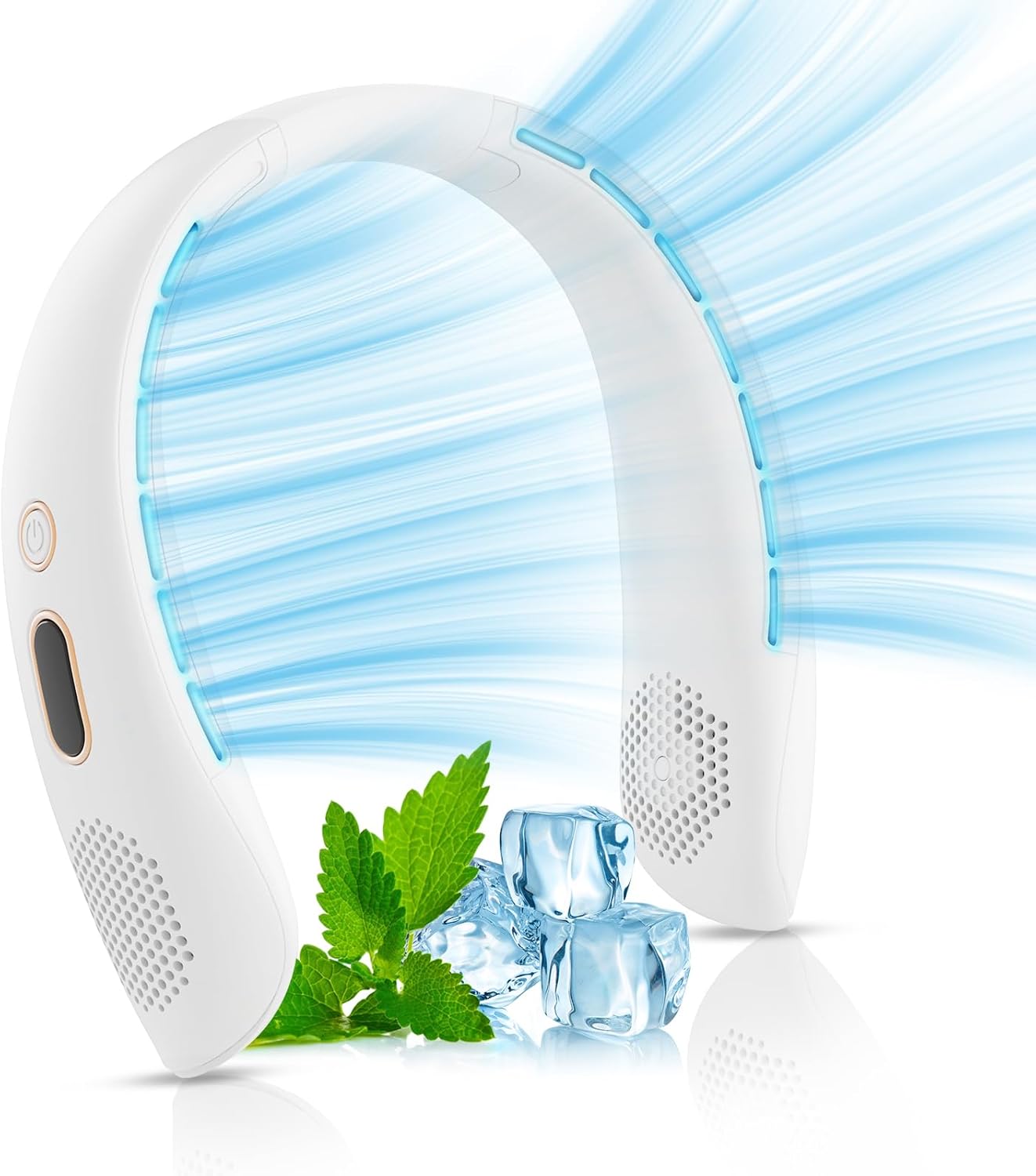 Portable Neck Fan, Hands Free Bladeless Neck Fan Rechargeable 3 Speeds & LCD Display, Battery Operated Wearable Personal Fan, 360° Cooling Hanging Neck Fan for Outdoor Indoor Travel Sport (White) - Image 7