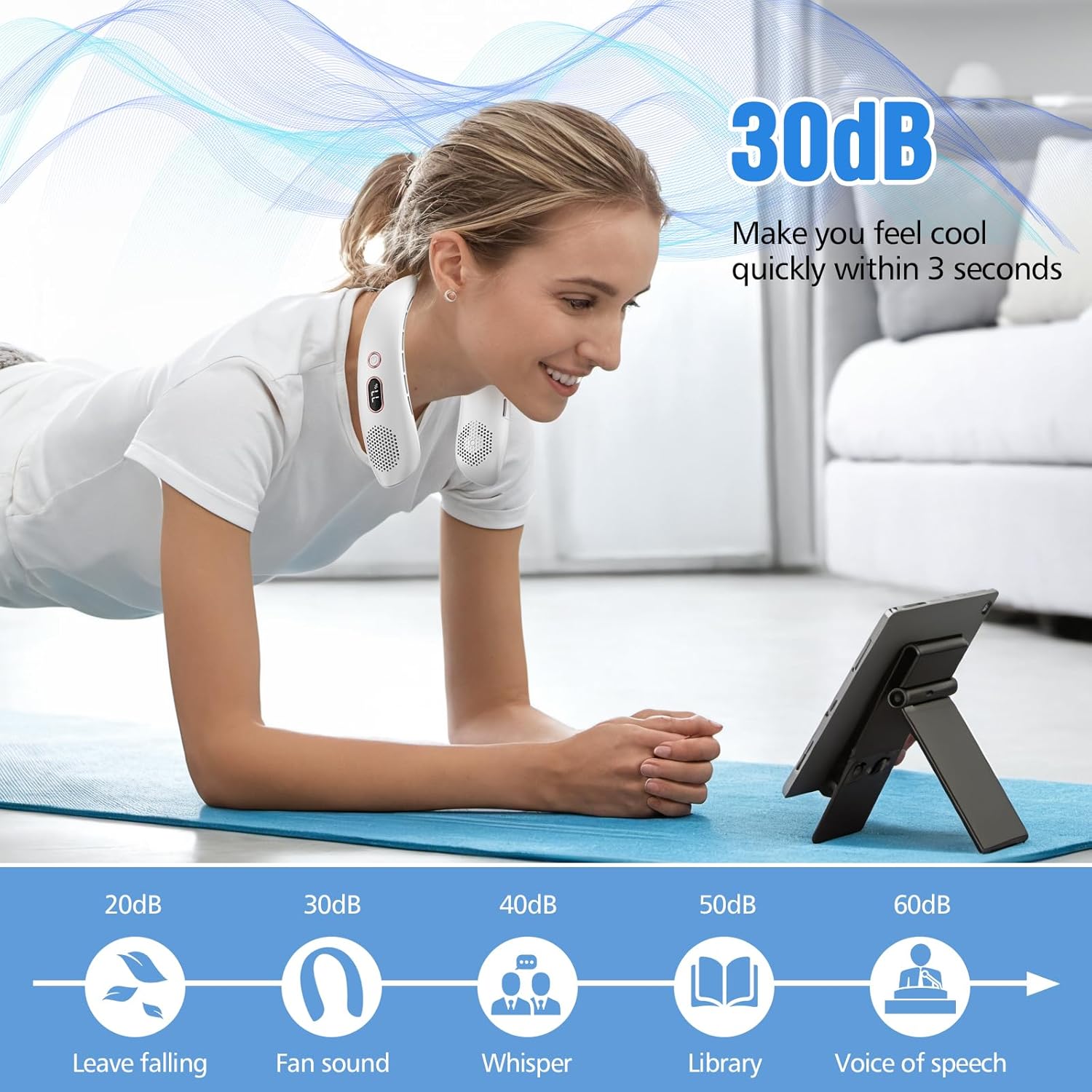 Portable Neck Fan, Hands Free Bladeless Neck Fan Rechargeable 3 Speeds & LCD Display, Battery Operated Wearable Personal Fan, 360° Cooling Hanging Neck Fan for Outdoor Indoor Travel Sport (White) - Image 8