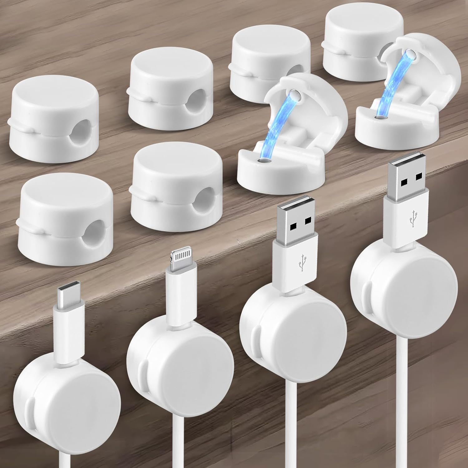 Magnetic Cable Clips 12-Pack – Cord Holders for Desk, Car, Wall & Office – Organizer for Phone Charging Cables, USB Wires & Headphone Cords – White - Image 1
