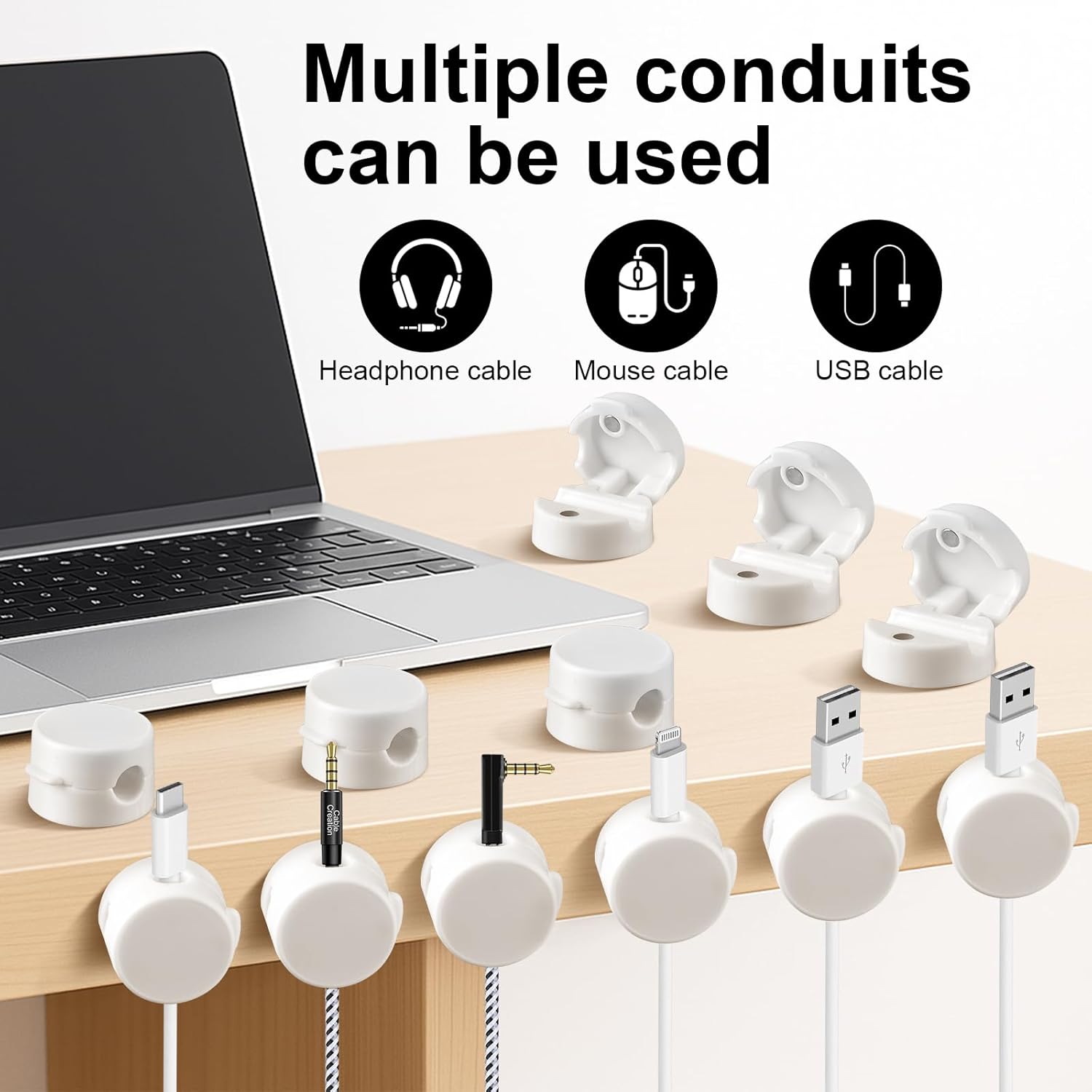 Magnetic Cable Clips 12-Pack – Cord Holders for Desk, Car, Wall & Office – Organizer for Phone Charging Cables, USB Wires & Headphone Cords – White - Image 2