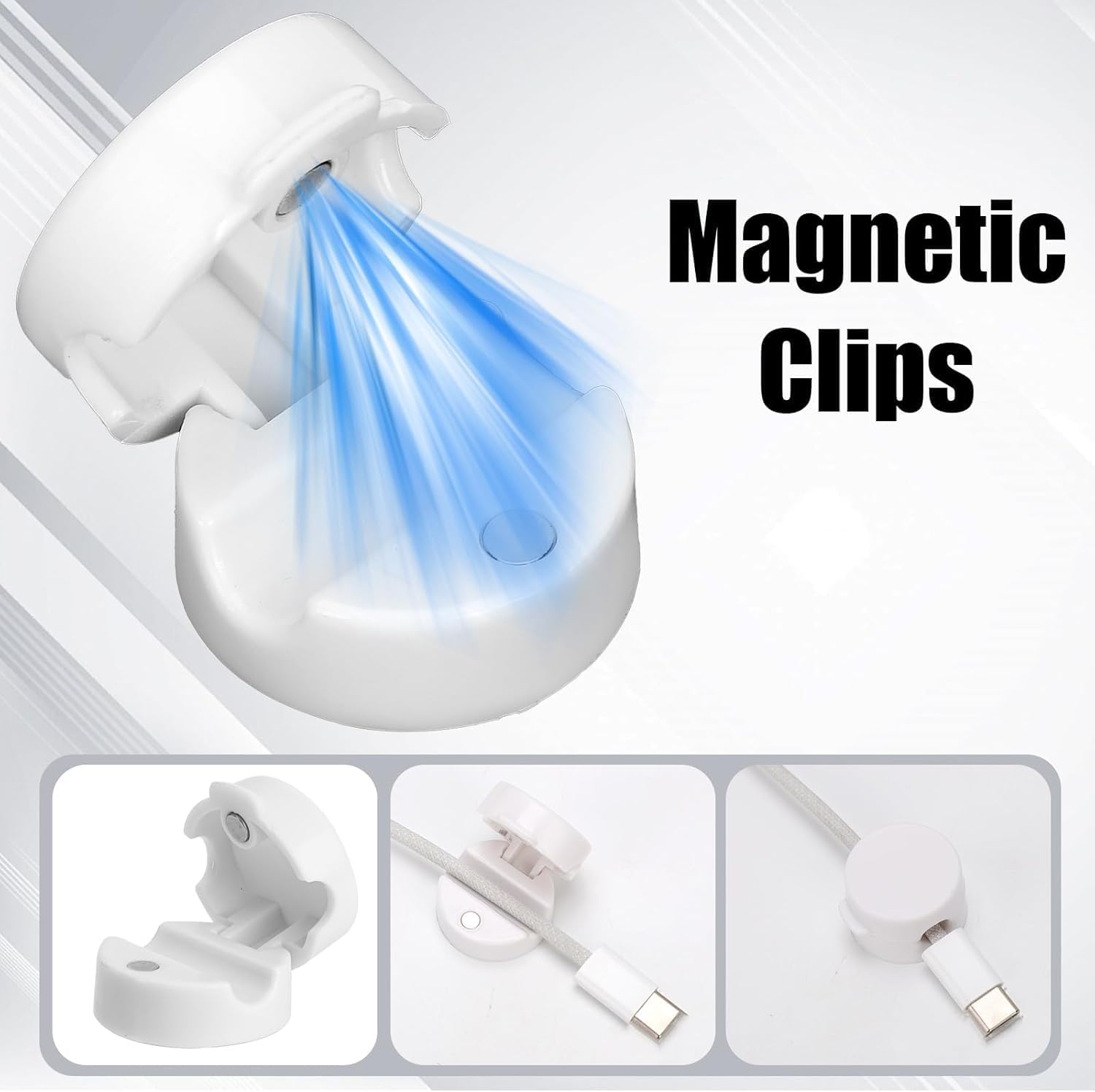 Magnetic Cable Clips 12-Pack – Cord Holders for Desk, Car, Wall & Office – Organizer for Phone Charging Cables, USB Wires & Headphone Cords – White - Image 3