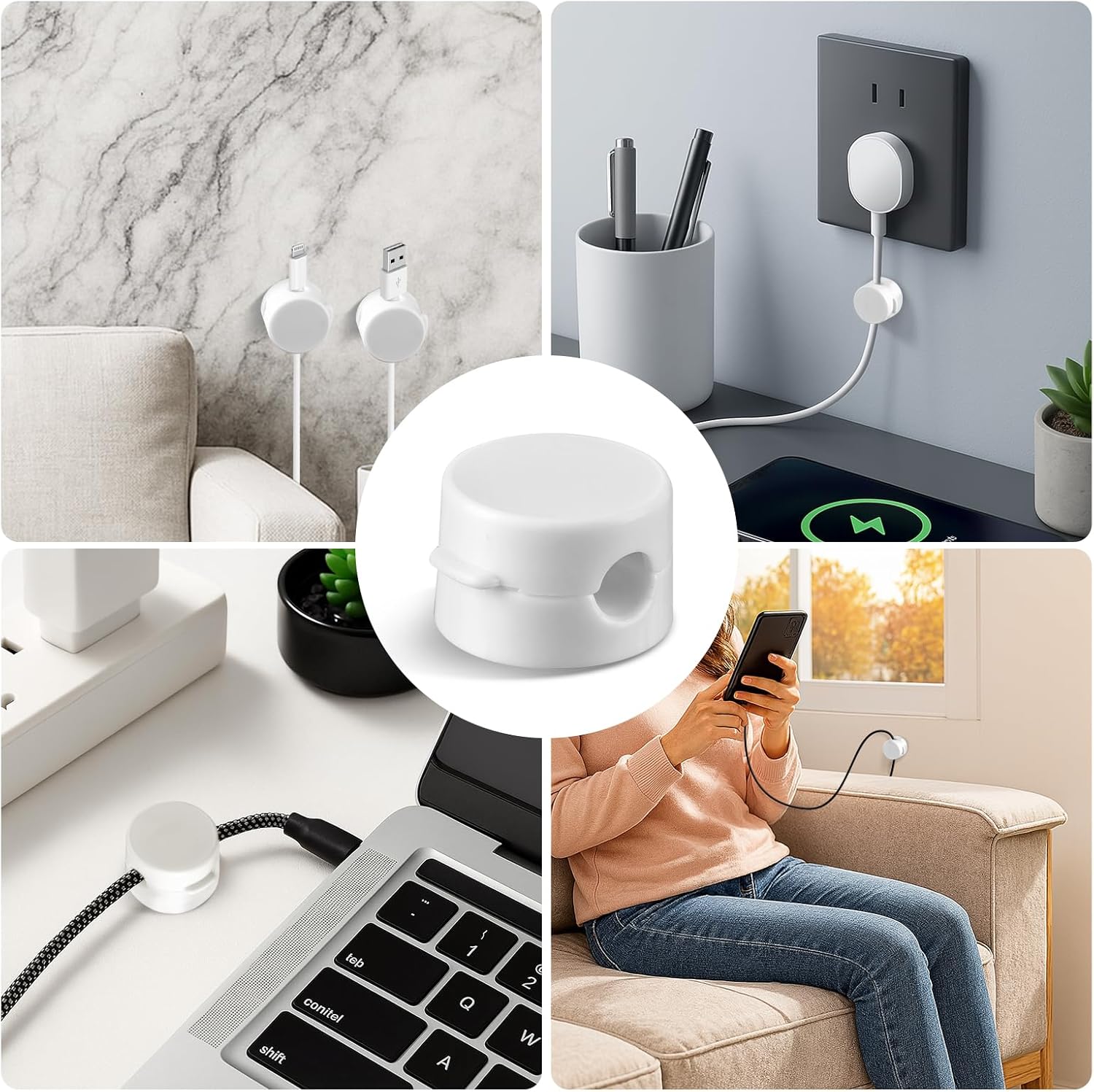 Magnetic Cable Clips 12-Pack – Cord Holders for Desk, Car, Wall & Office – Organizer for Phone Charging Cables, USB Wires & Headphone Cords – White - Image 6
