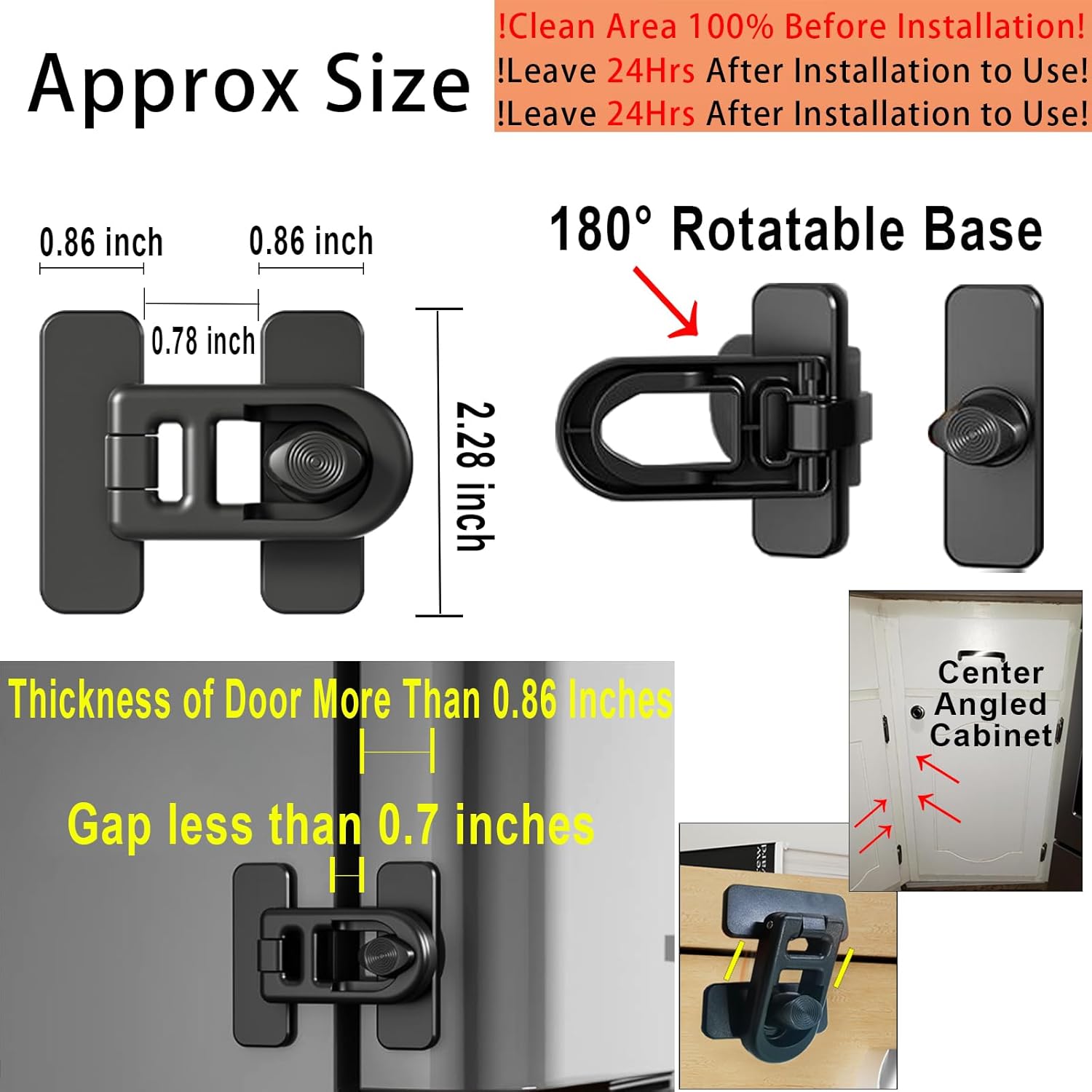2-Pack Refrigerator Lock Baby Proofing for Cabinet Door Drawer Freezer RV Oven Cupboard Closet Kitchen, 90 Degree Fridge Latches Petproof Childproof for Toddler Cat, Strong Adhesive No Drill - Image 2