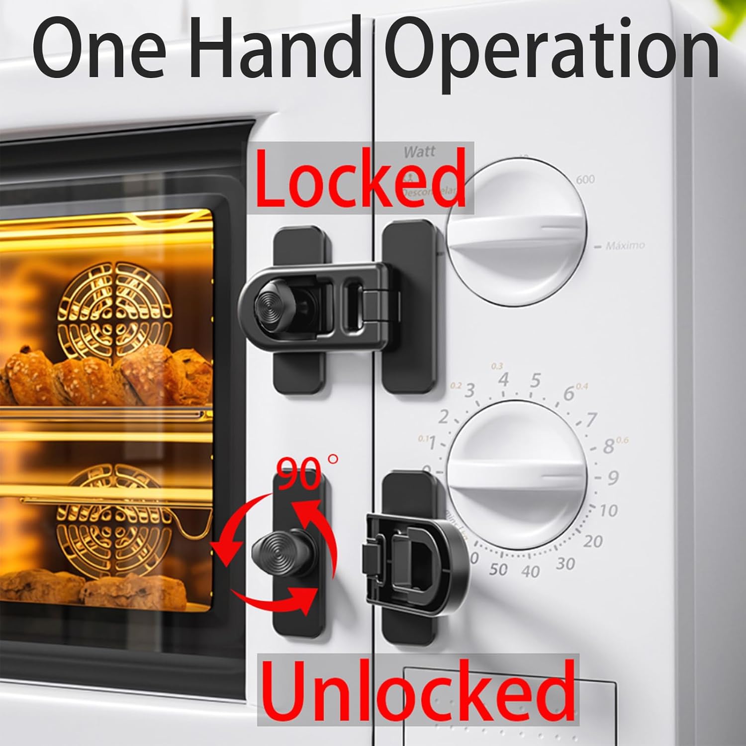 2-Pack Refrigerator Lock Baby Proofing for Cabinet Door Drawer Freezer RV Oven Cupboard Closet Kitchen, 90 Degree Fridge Latches Petproof Childproof for Toddler Cat, Strong Adhesive No Drill - Image 3