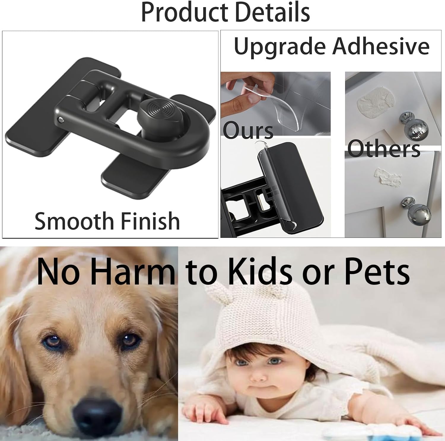 2-Pack Refrigerator Lock Baby Proofing for Cabinet Door Drawer Freezer RV Oven Cupboard Closet Kitchen, 90 Degree Fridge Latches Petproof Childproof for Toddler Cat, Strong Adhesive No Drill - Image 7
