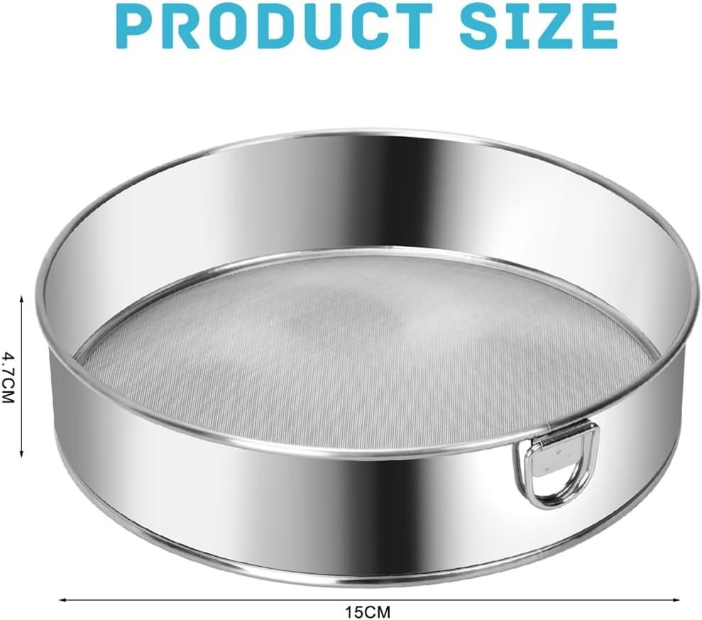 Flour Sieve Fine Mesh Stainless Steel Round Sifter 6 Inch 60 Mesh Sieves Strainer for Baking Straining Powdering - Image 2