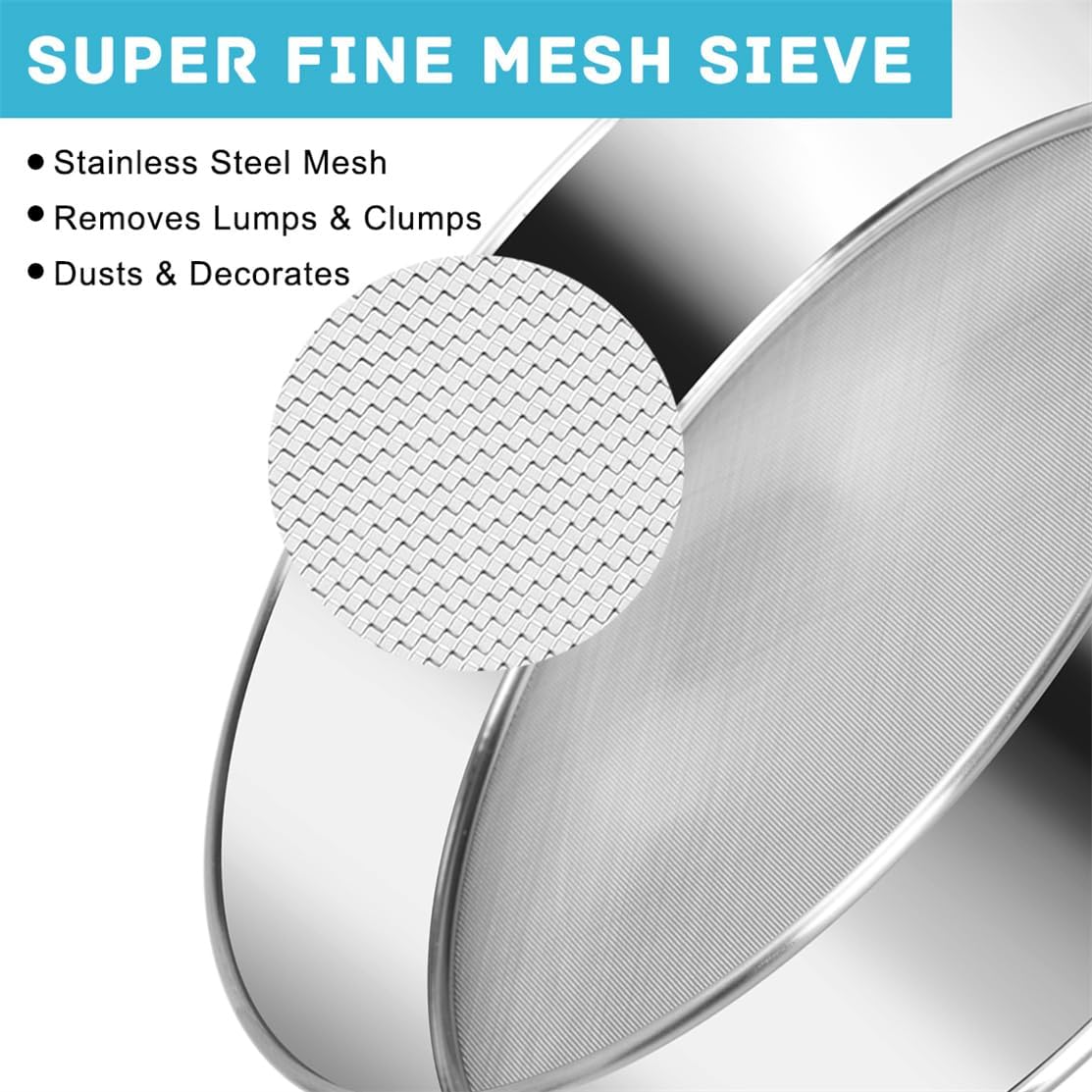 Flour Sieve Fine Mesh Stainless Steel Round Sifter 6 Inch 60 Mesh Sieves Strainer for Baking Straining Powdering - Image 4
