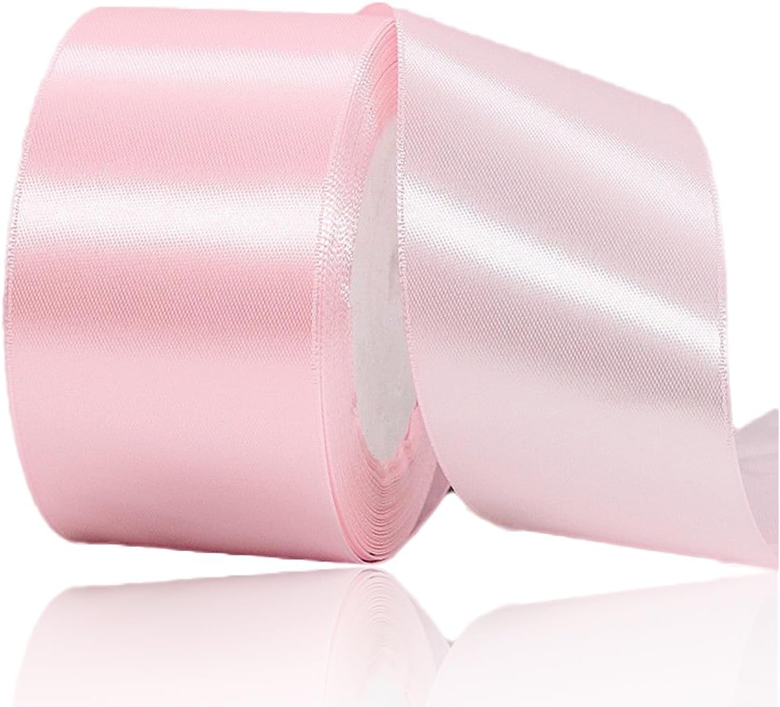 Blush Pink Ribbon 2 Inch x 25 Yards, Satin Fabric Ribbon for Christmas Gift Wrapping, Bows Making, Floral Bouquets, Wreaths, DIY Handicrafts, Sewing Projects, Birthday and Wedding Party Decoration - Image 1